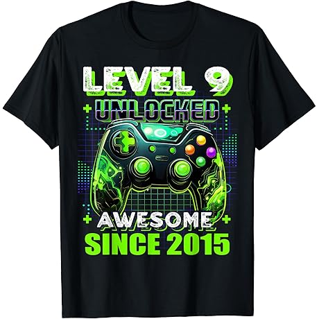 9th Birthday Gamer 9 Year Old Funny Bday Boy Nine Son T-Shirt