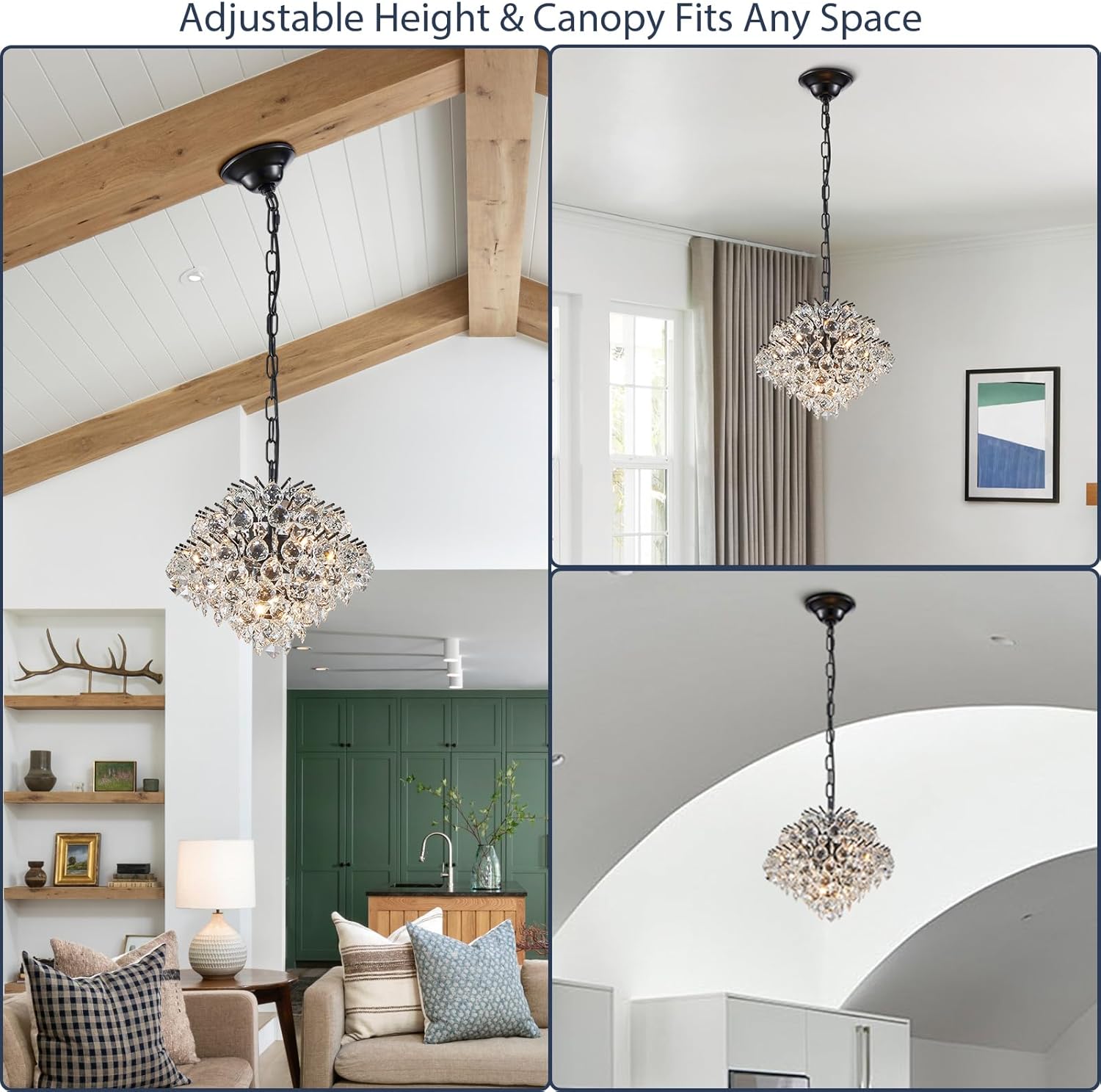 Bestier Black Modern Pendant Chandelier Crystal Raindrop Lighting Ceiling Light Fixture Lamp for Dining Room Bathroom Bedroom Livingroom 4 G9 Bulbs Required D11 in x H12 in