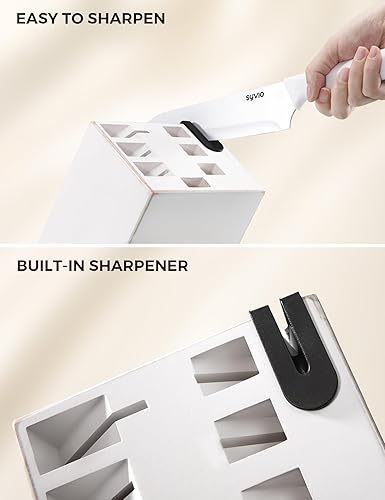 Miniatura 4 de syvio Juego de cuchillos blancos, juego de cuchillos de cocina con bloque y afilador, 14 cuchillos de cocina para cortar, rebanar, cortar en dados y