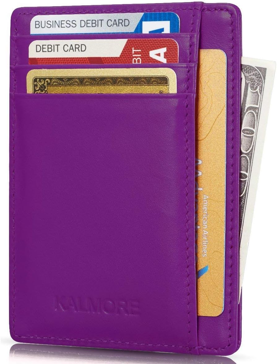 Genuine Leather Front Pocket Slim Wallet Credit Card Holder with ID Window