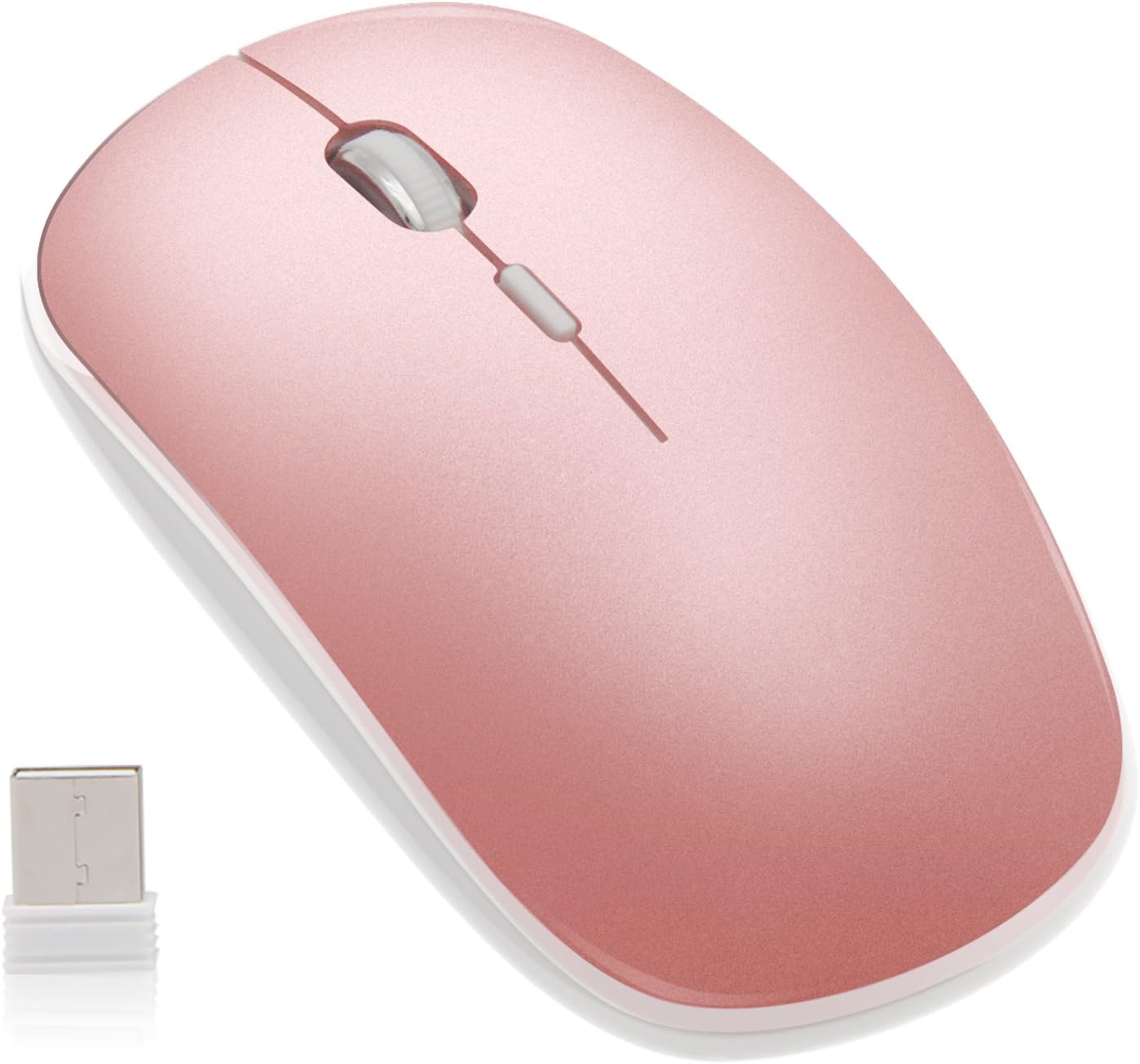 Rechargeable Silent Wireless Mouse - Azmall Rose Gold Ergonomic Optical Mice with USB Nano Receiver,3 Adjustable DPI Levels,Noiseless Gaming Mouse for PC, Laptop, Tablet, Computer and Mac