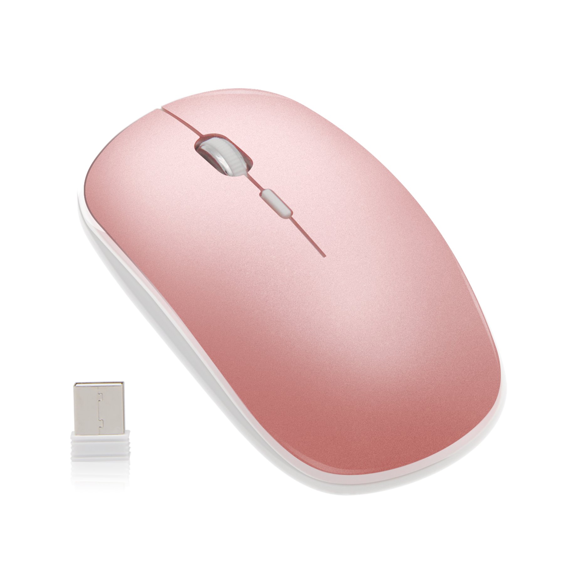 Rechargeable Silent Wireless Mouse - Azmall Rose Gold Ergonomic Optical Mice with USB Nano Receiver,3 Adjustable DPI Levels,Noiseless Gaming Mouse for PC, Laptop, Tablet, Computer and Mac