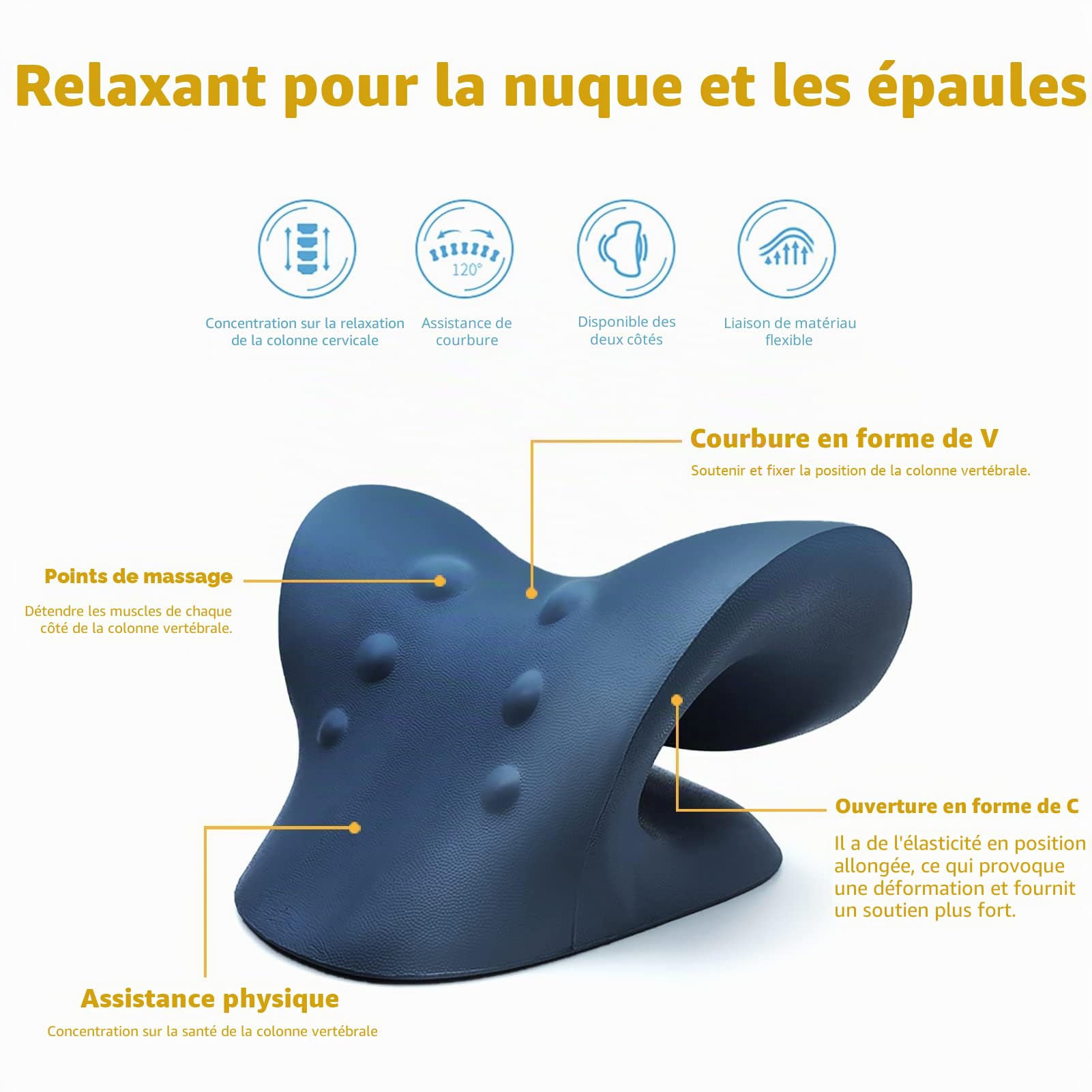 Neck Relax, Coussin Cervicales Douloureuses, Cervicales Douloureuses, Coussin Cervicales, Traction Cervicale, Etireur de Cou Correction de Posture Cervicale Soulager Articulaires(Bleu Marine)