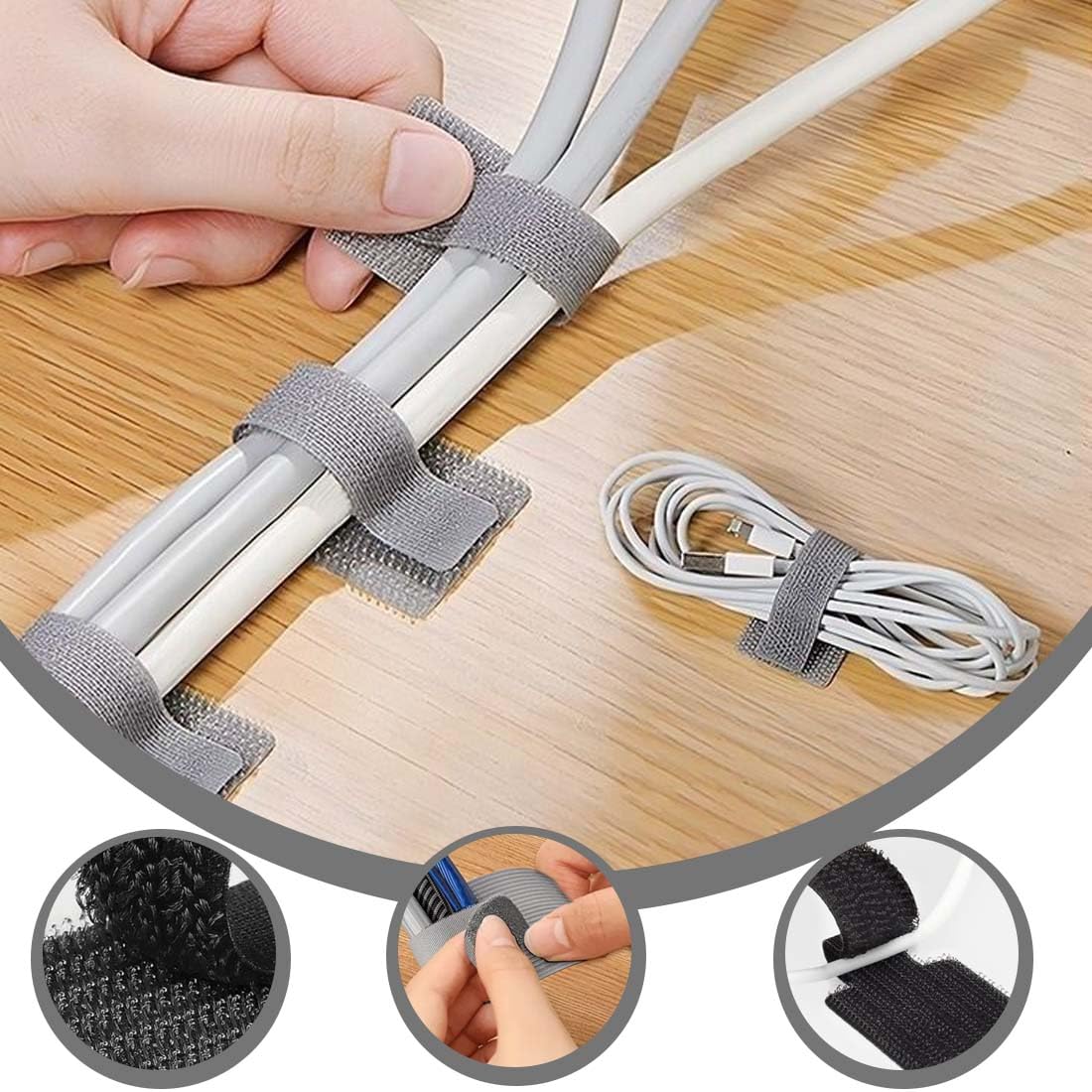 60 Fascette Fermacavi Da Mettere Sotto La Scrivania, Autoadesive, Con Gancio E Anello,Organizer Per Cavi Per Tv, Pc, Laptop, Ethernet,Desktop,Grigio,Piccole,Organizer Cavi Adesivi Resistente.