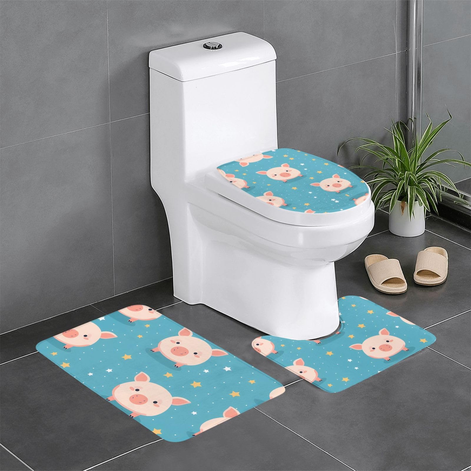 Tapis de salle de bain imprimé cochon pour meuble-lavabo et WC