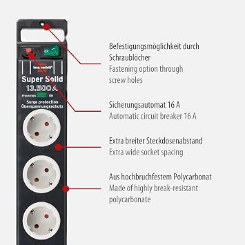 Brennenstuhl Super-Solid surge protection 13.500 A 8Li Priz Siyah