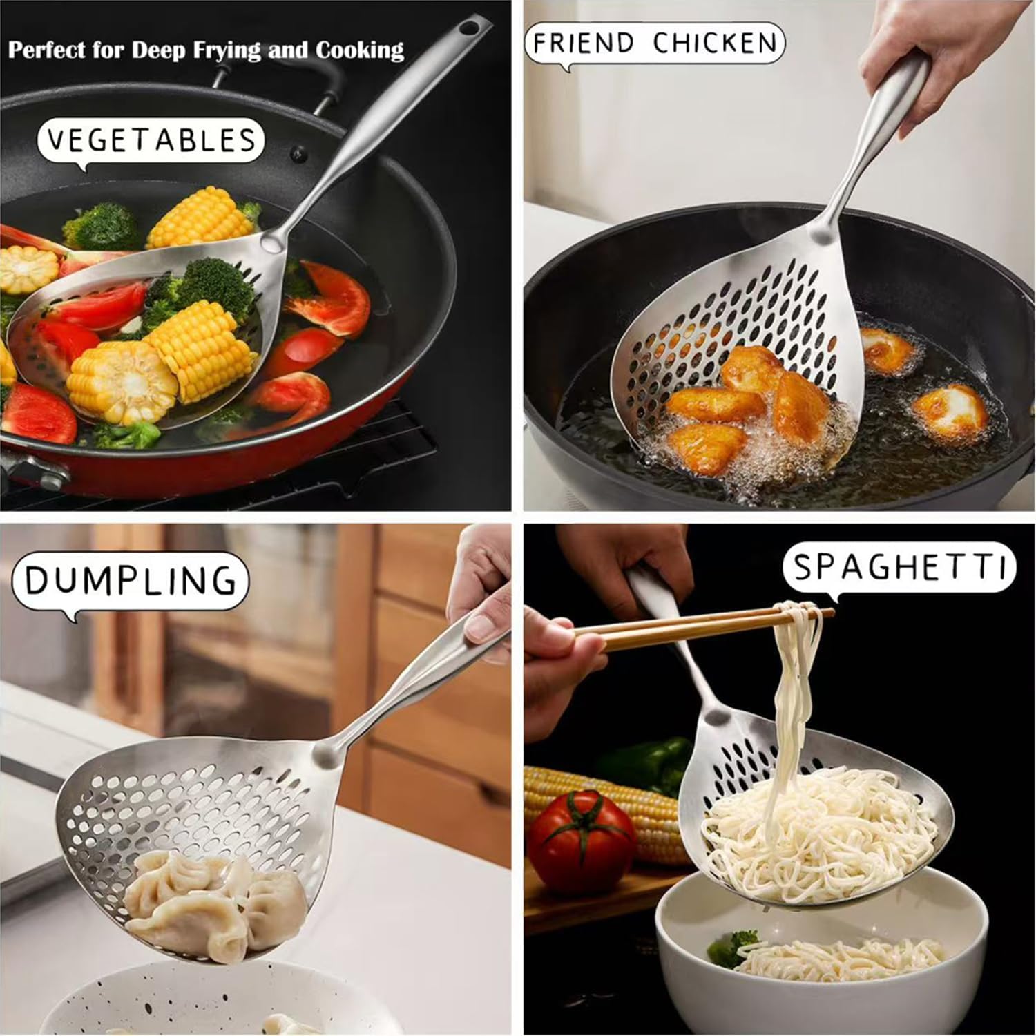 Extra Large Skimmer Slotted Spoon, 304 Stainless Steel Spider Strainer Spoon for Cooking and Frying, Pasta Strainer, Restaurant or Kitchen Tools