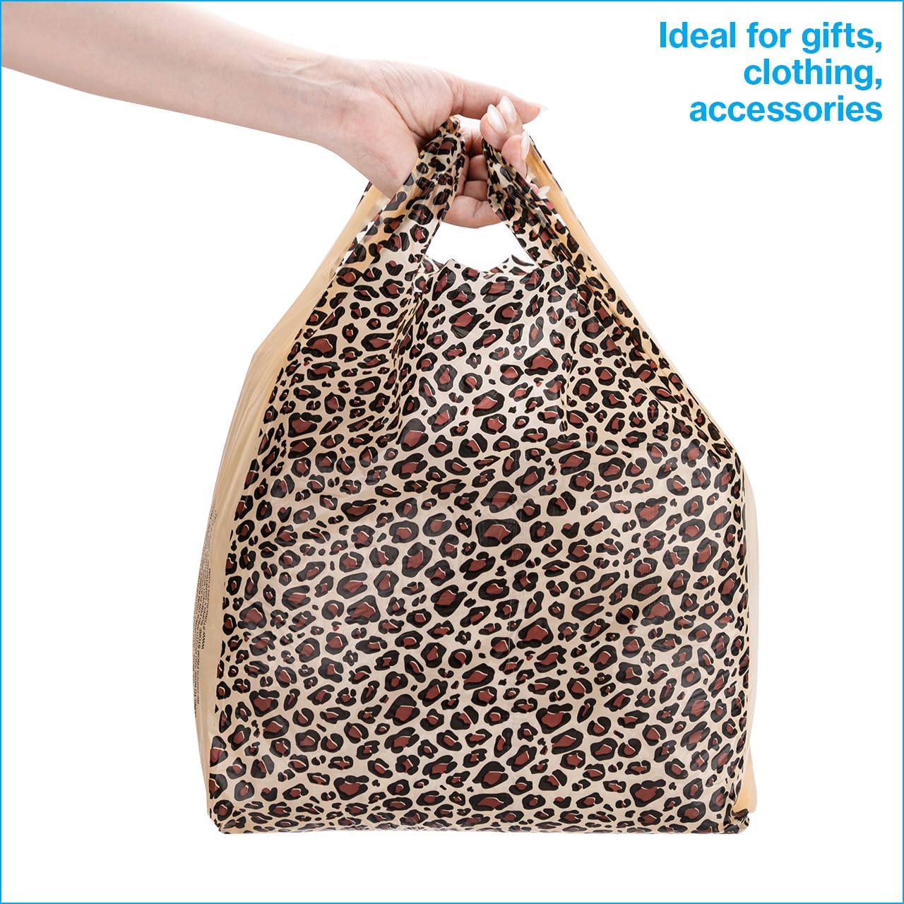 SSWBasics Durable Medium Leopard Print Plastic T-Shirt Bags for Small Business - 11 ½” x