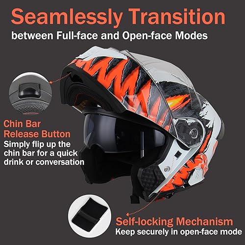 Miniatura 3 de Uchoose Modular Motorcycle Helmet for Men Women, Flip Up Full Face to Open Face Helmet, DOT & FMVSS 218 Certified, Dual Visor, Removable & Washable
