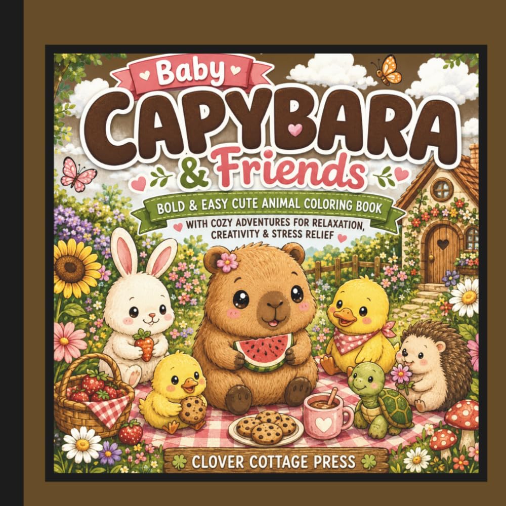 Baby Capybara and Friends Bold and Easy Cute Animal Coloring Book: Cute Animal Coloring Book Featuring Adorable Baby Capybaras, Woodland Friends & Cozy Cottage Core Scenes