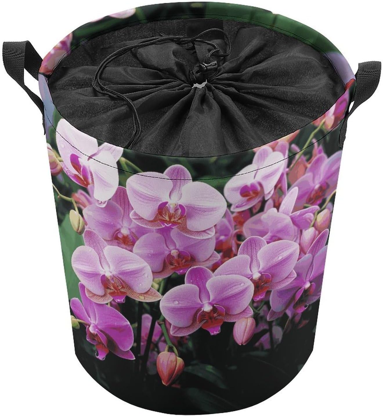Orchids Laundry Basket Collapsible Clothes Hamper with Reinforced Handles Large Capacity Waterproof Laundry Bag Freestanding Laundry Hamper for Bedroom Bathroom