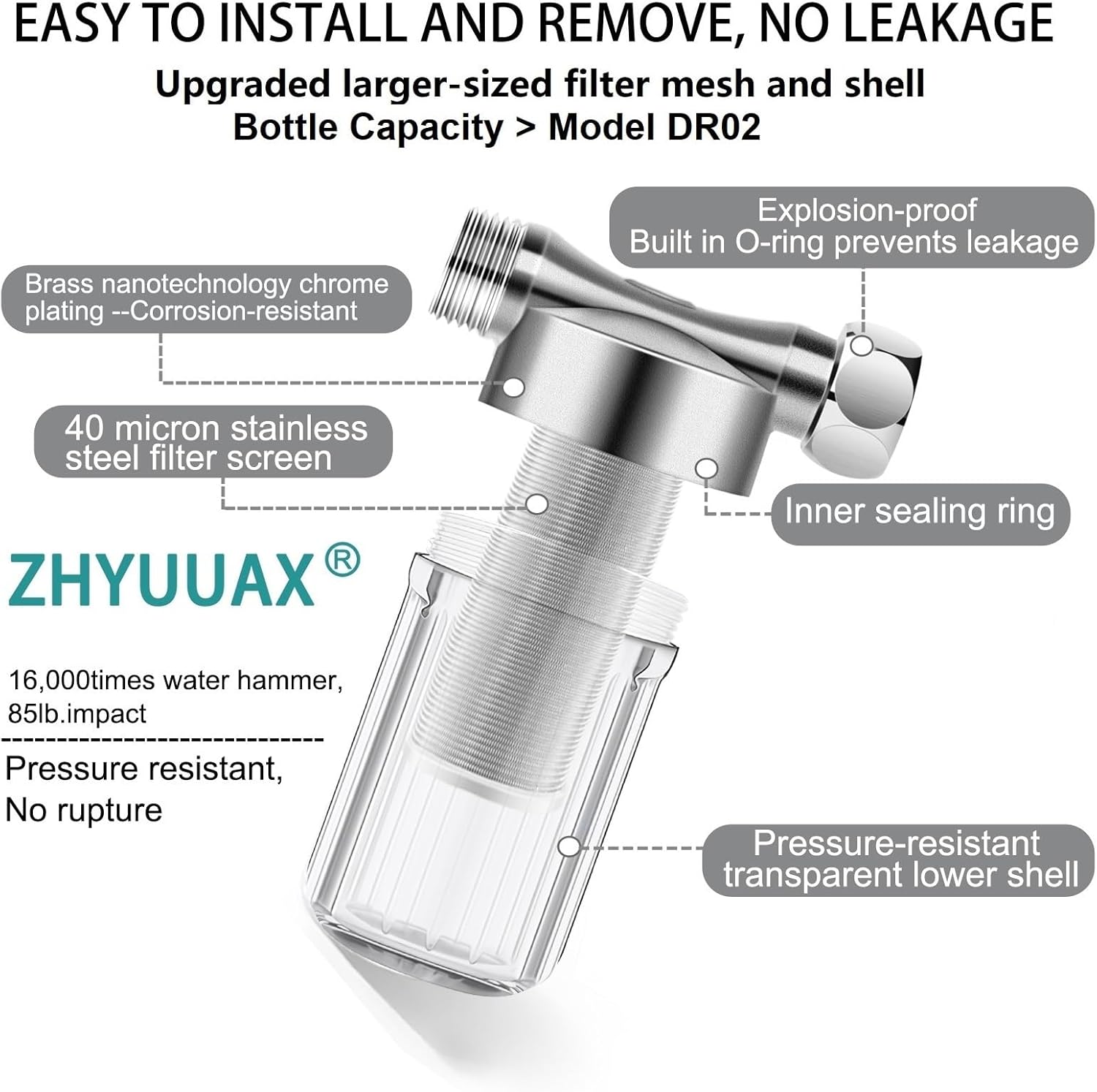 YH-B2 Pro Upgrade Reusable Brass Chrome Washer Water Filter, 40 Micron Visible Washing Machine Water Filter, For Washing Machine, RV, Garden, Impede Sediment Protecting Appliances, BPA free - Image 2