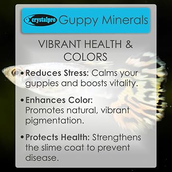 Crystalpro Guppy Minerals 4.22 Oz - Mineral Additive for Guppies - Replenishes Protective Coat and Improves General Health Freshwater Aquarium Salt (125 ml) Treats 660 Gallons