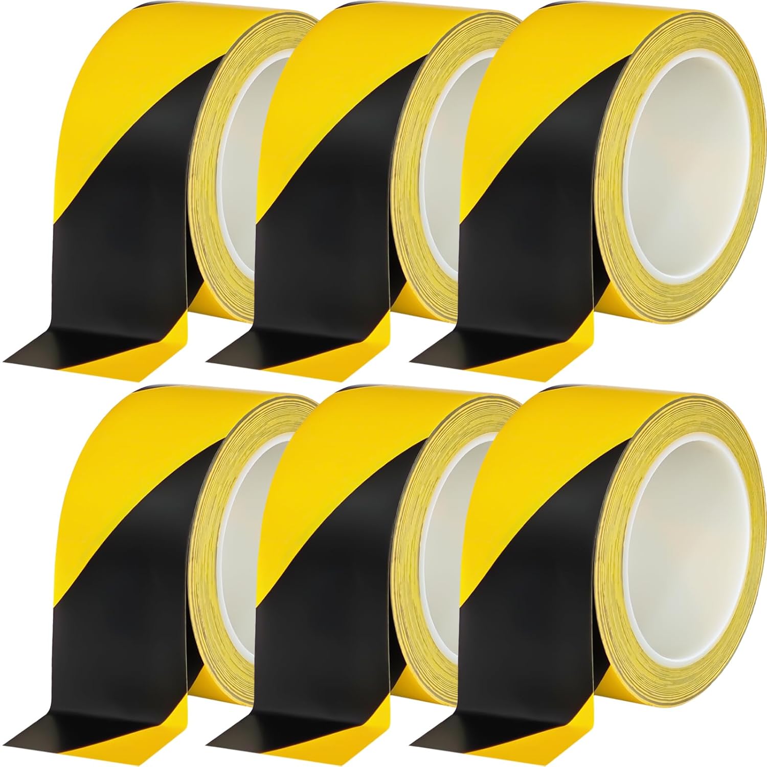 Beieverluck 6 Rolls Black & Yellow Caution Tape Roll, 2'' x 108 FT Floor Marking Road Tape, High-Visibility and Adhesive Warning Safety Hazard Danger Tape for Warehouse Walls Steps Pipes Equipment