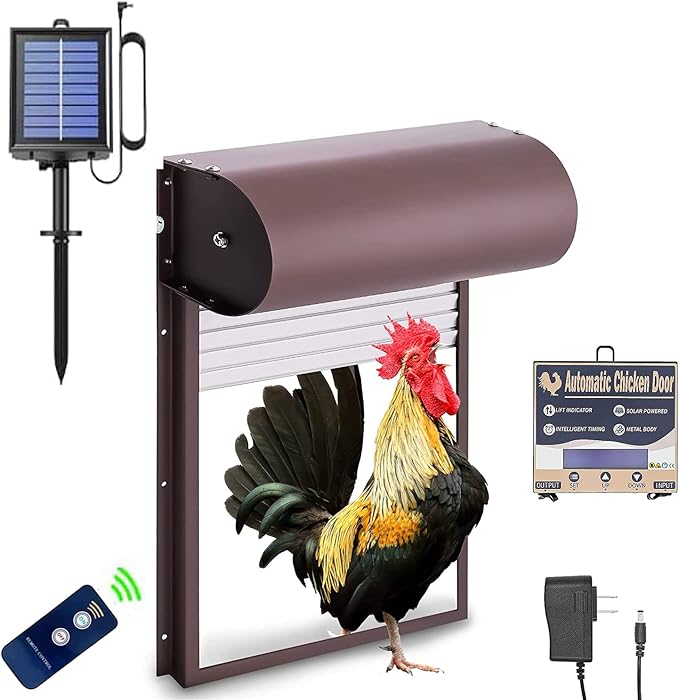 Porte De Poulailler Automatique Solaire Fexrror - Étanche, Avec Télécommande Et écran LCD - Anti-pincement