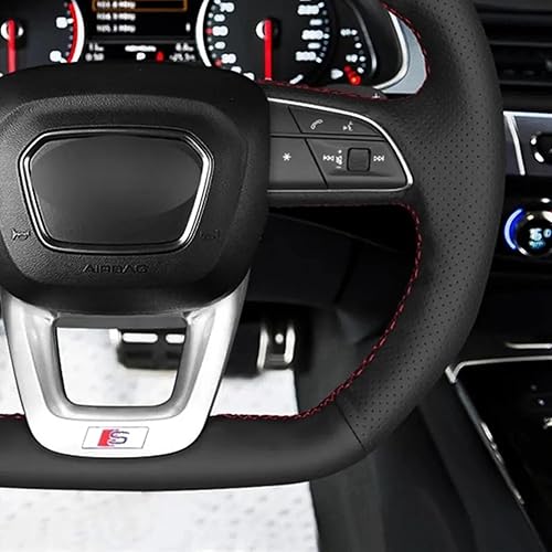 Miniatura 3 de Hand-Stitched Black Leather Car Steering Wheel Cover,Fit for Audi Q3 2018-2019 Q5 (FY) 2017-2019 Q7 (4M) 2015-2019 Q8