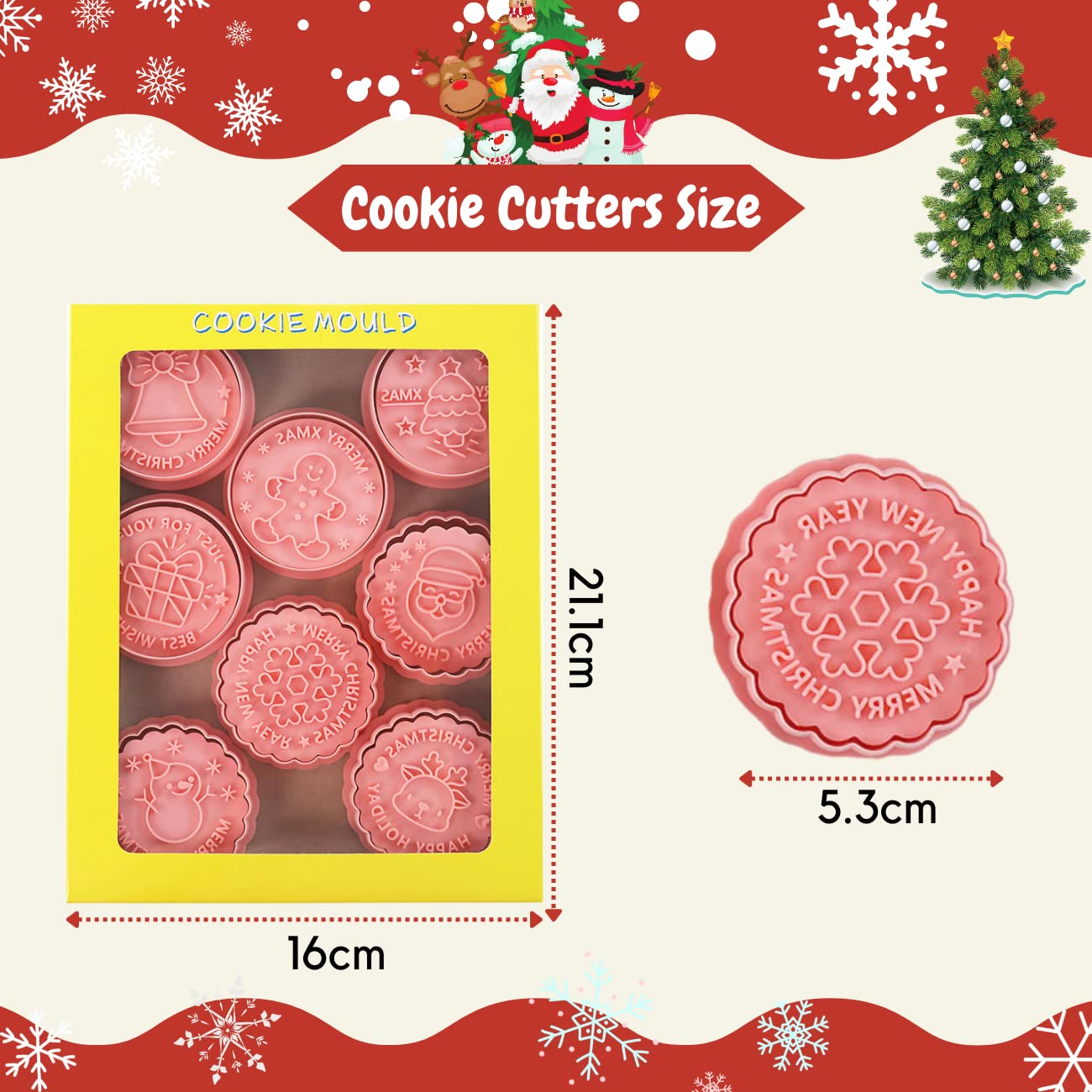 Christmas Cookie Cutter Set,8 Pieces 3D Plastic Cookie Stampers Santa Claus Xmas Tree Gingerbread Snowman Cutter Stamper Mold Biscuit Cutters for Christmas Baking - Image 2