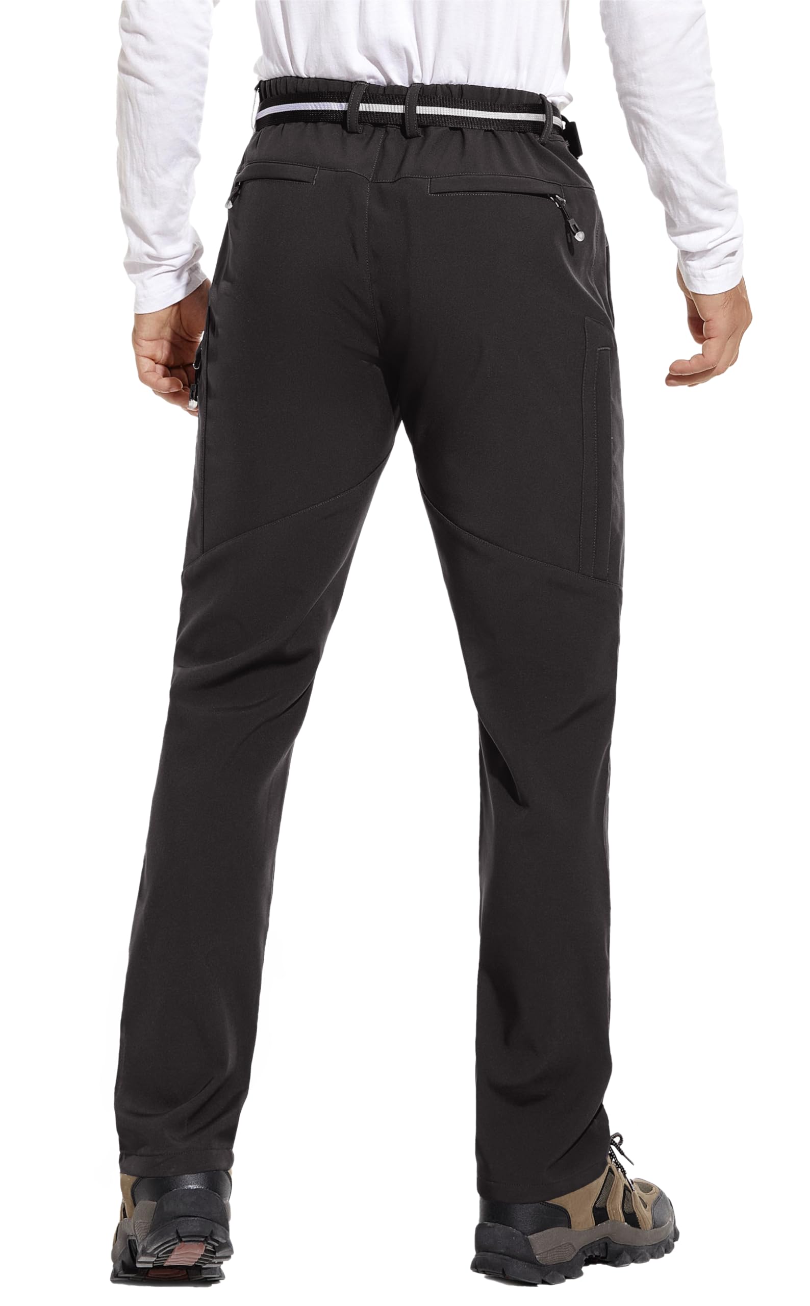 MOURCE Pantalon de randonnée doublé en polaire pour homme résistant à l'eau, pantalon de ski isolé, 6 poches à fermeture éclair et ceinture