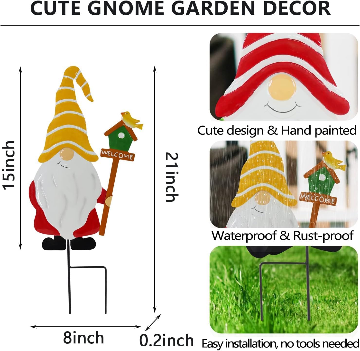 Gnomes Decorations for Yard,Metal Gnomes Decorative Garden Stakes，Garden Ornaments for Outside Yard Lawn,Outdoor Porch Patio (Mix)