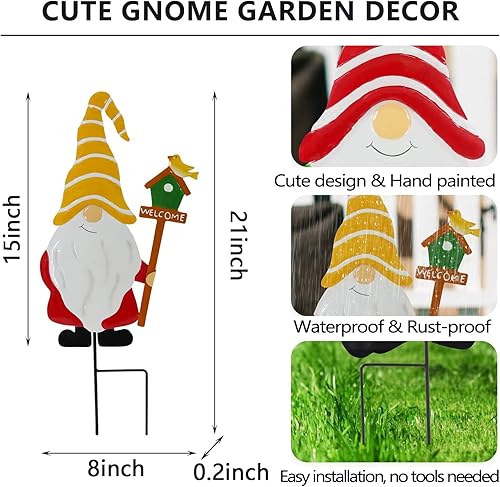 Miniatura 2 de Voumisl - Decoración de gnomo para jardín, estacas de metal para exteriores, decoración de pared, encantadoras figuras de gnomo para Pascua,