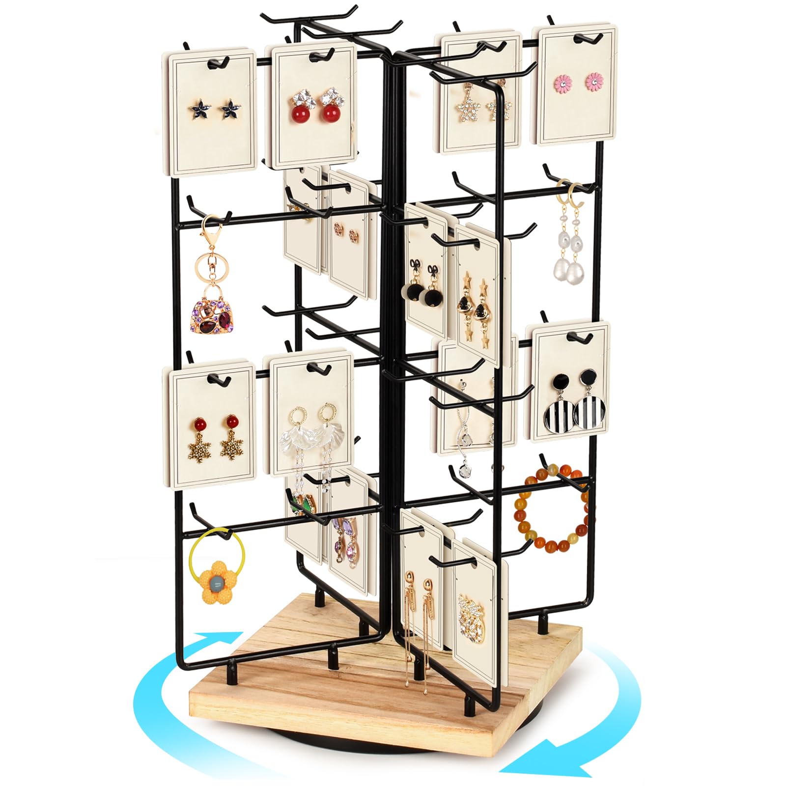 AJINGSHANG Earring Holder Organizer,360 Rotating Earring Display Stand for Vendors,64 Hooks Jewelry Organizer for Selling Earring Cards, Keychains, Rings, Bracelets Retail