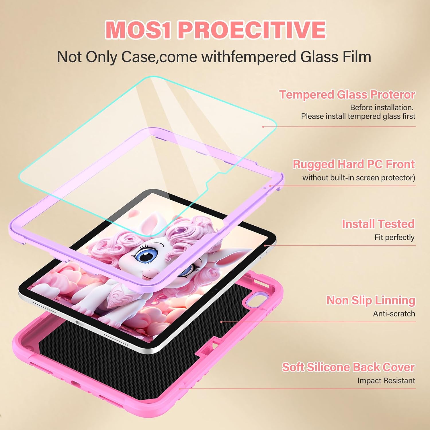TOMORRY for iPad (A16) 11th Generation 11 Inch 2025/iPad 10th Generation Case 10.9 Inch 2022 with Tempered Glass Screen Protector,Unicorn Stand,Shoulder Strap,for iPad 10 Case Kids Girls (Pink)