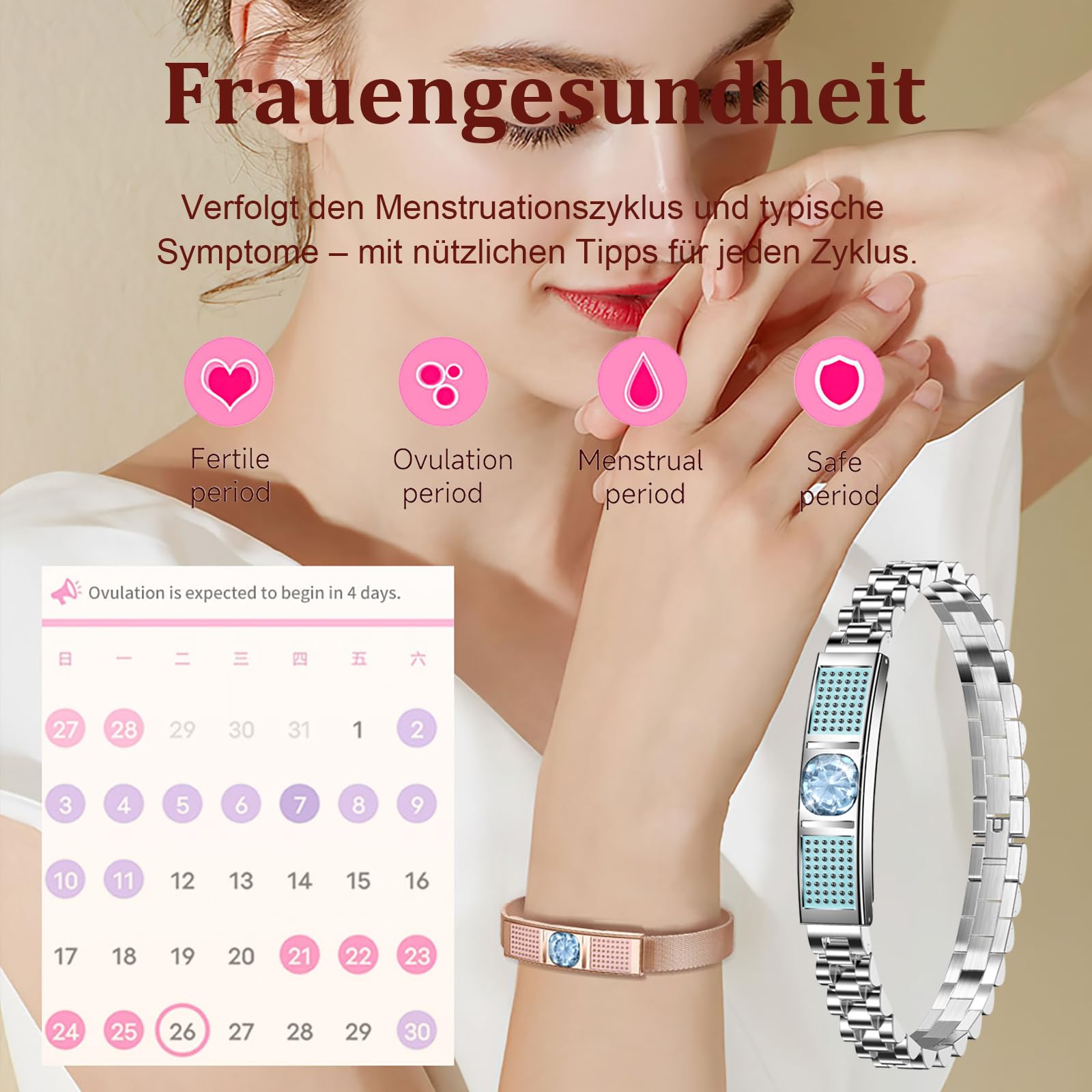Fitness Armband Damen Elegant Smart Armkette Schmal Schrittzähler Damen Schmuck Rosegold Silber Armreif Fitness Tracker ohne App und Handy Schlaftracker Herzfrequenzmesser Fitnessarmband Kalorien