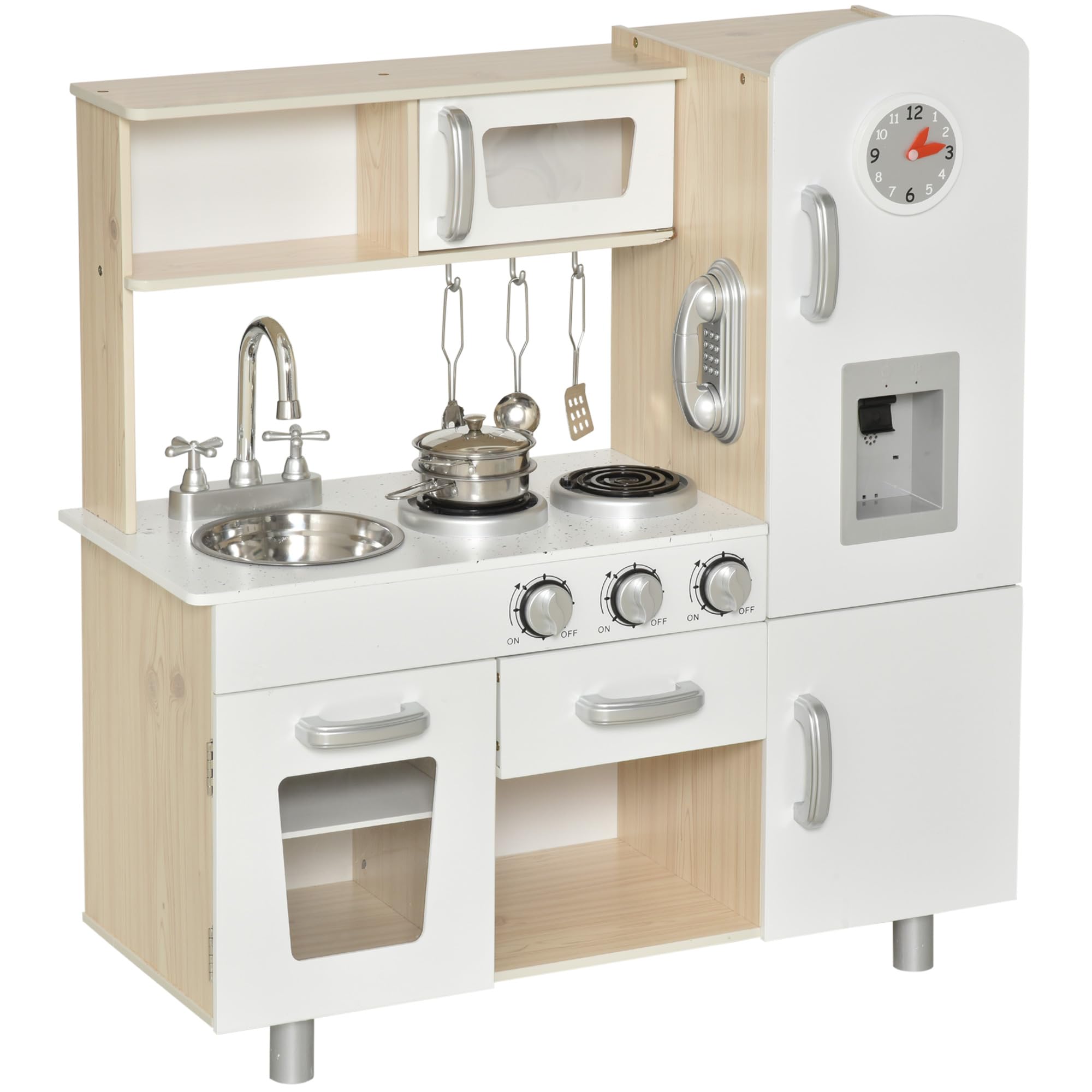 HOMCOM Cuisine Bois Jeu d'imitation Cuisine Enfant Blanc chêne Clair