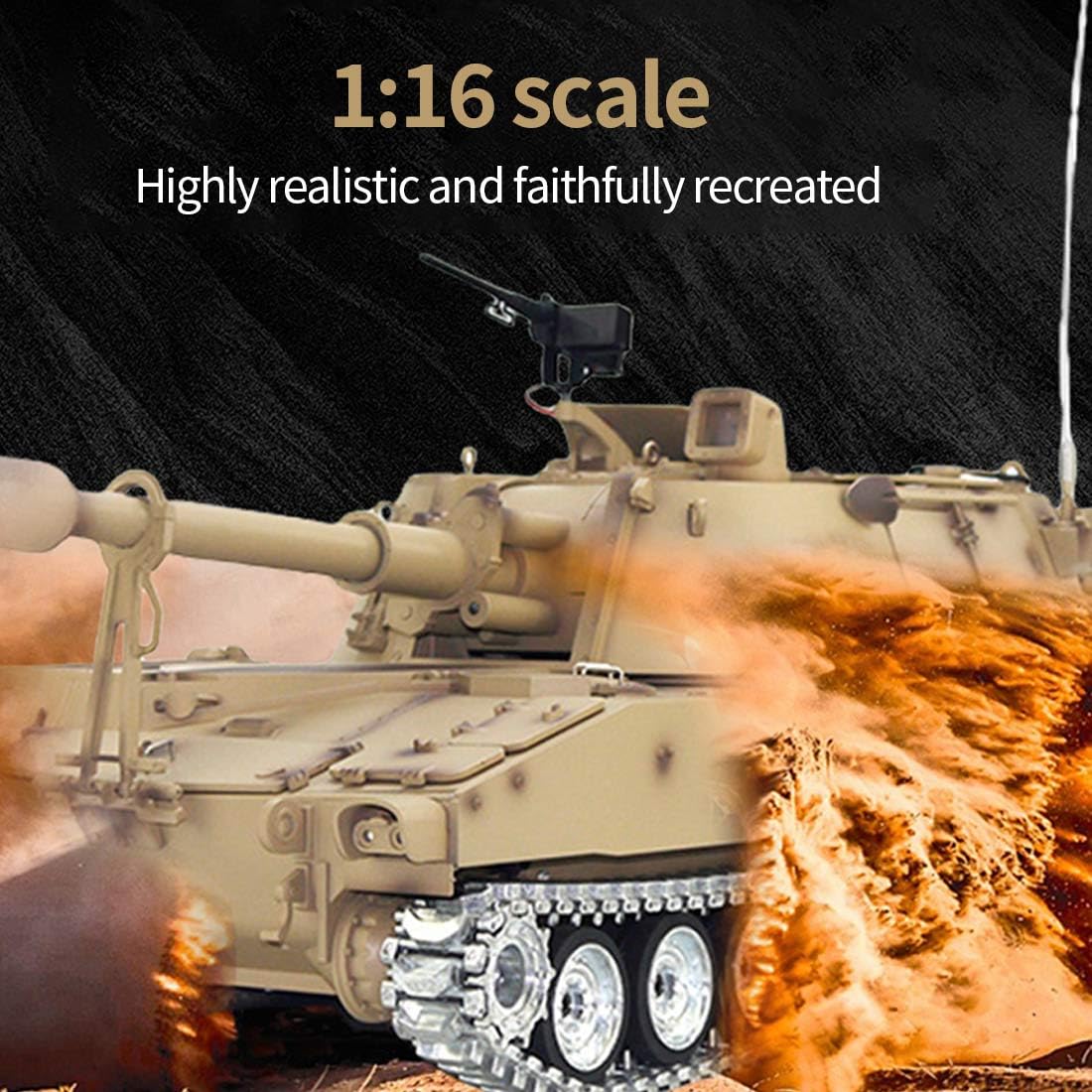 Czołg RC 1/16 dla dorosłych, 2,4 G M109A2 Granat zdalnie sterowany model czołgu ze światłami dźwiękowymi i kulkami bojowymi na podczerwień, model pojazdu RC dla entuzjastów wojskowych