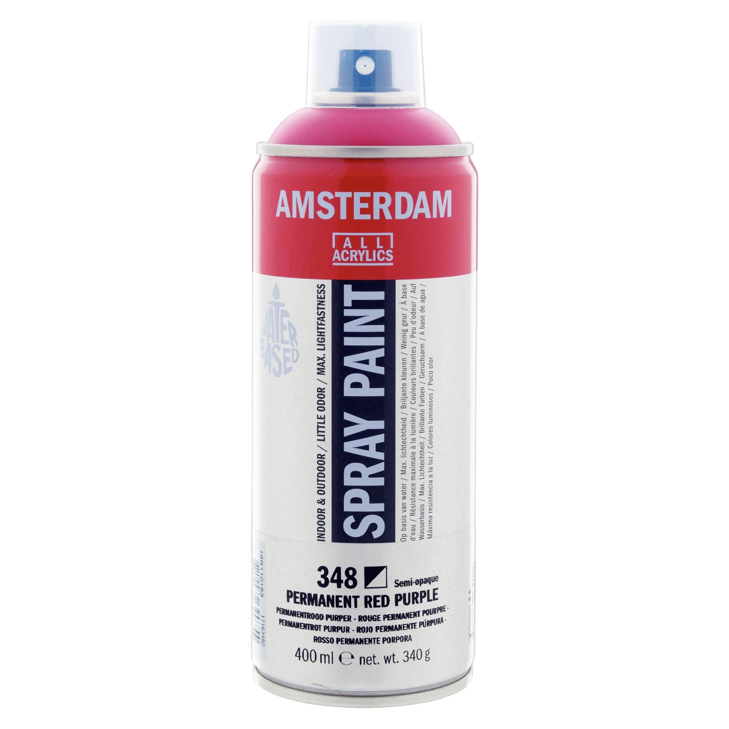 Amsterdam Spray Paint - Permanent Red Purple 348-400 ml Water-Based Semi-Opaque - High-Quality Lightfast Pigments - Low-Odor & Solvent-Free - Ideal for Studio Use & Various Surfaces