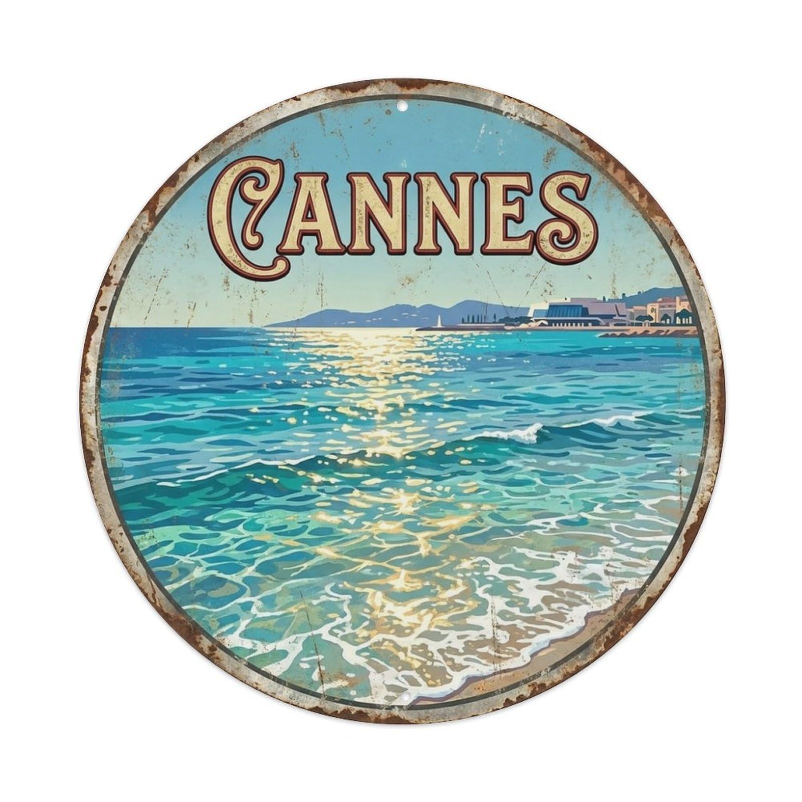 Azure Sea of Cannes Coastal Travel Vintage Metal Tin Sign