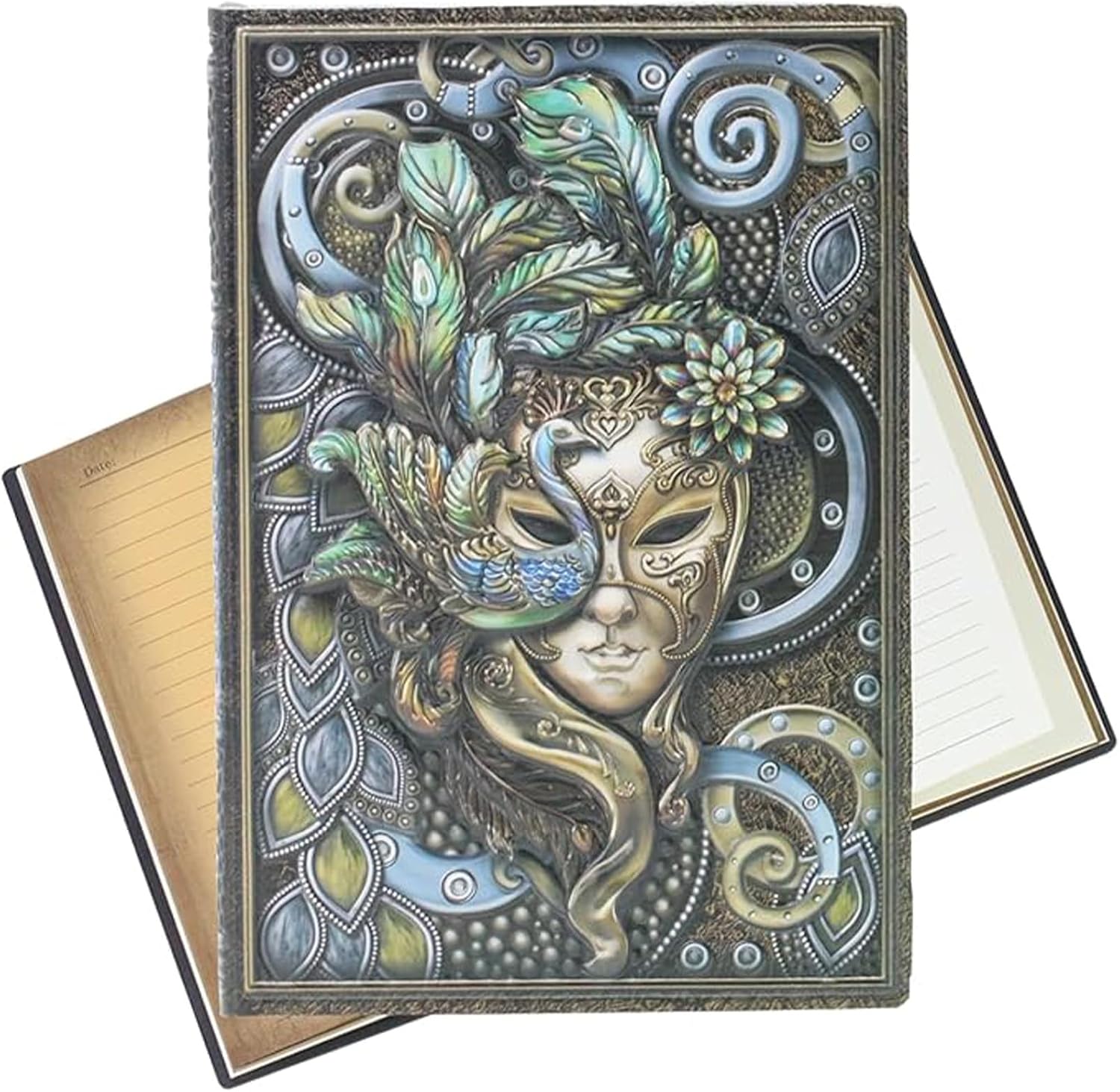 3D Embossed Leather Journal, Vintage Mysterious Queen Peacock Business Notebook, A5 Lined Hardcover Diary for Women Gift, 200 Pages