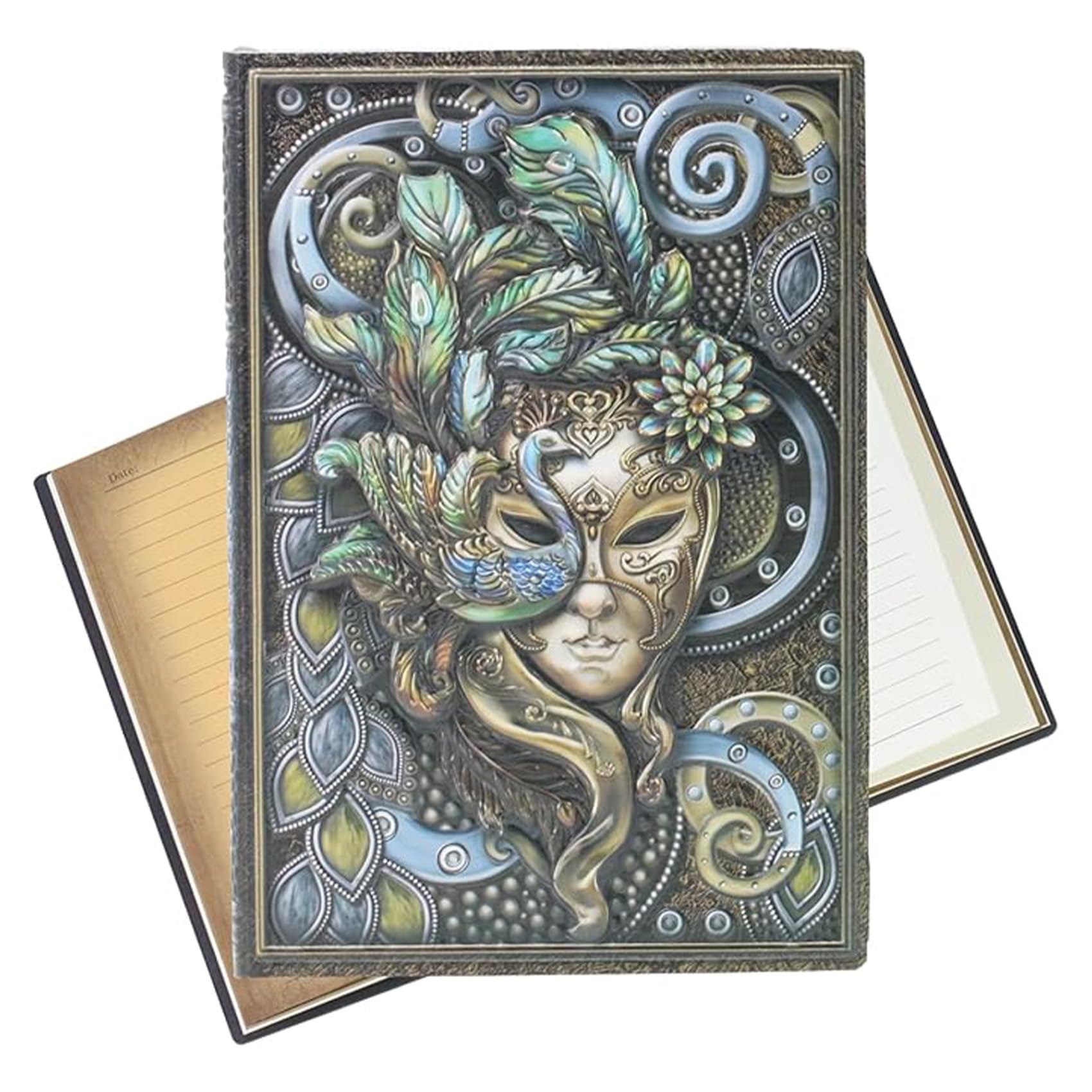 KISWIAR 3D-geprägtes Leder-Tagebuch, Vintage, geheimnisvolle Königin Pfau, Business-Notizbuch, A5, liniert, Hardcover, Tagebuch für Frauen, Geschenk, 200 Seiten