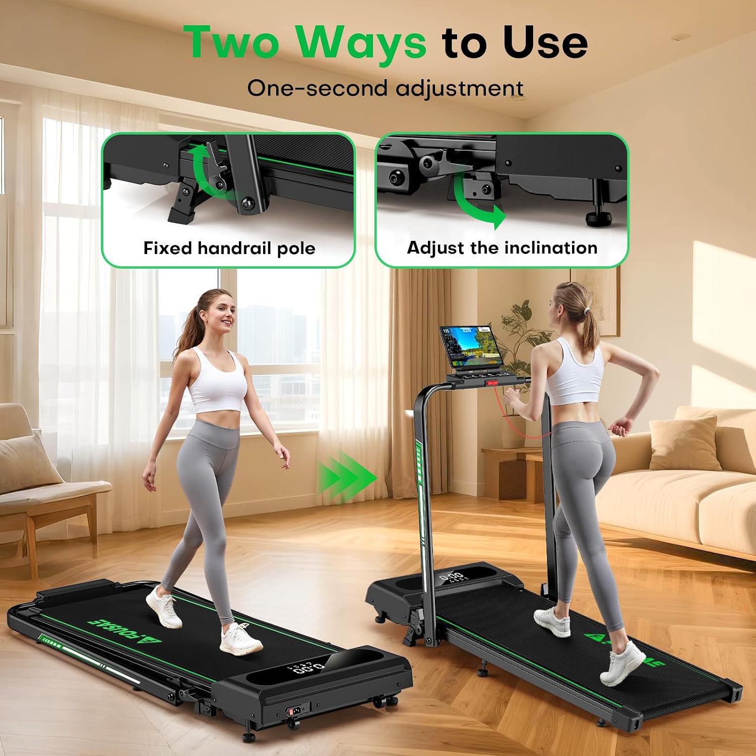 5 in 1 Foldable Treadmill, 7.5 MPH Treadmills for Home with App Compatible, Treadmill with 10% Incline, 3.0HP Brushless Drive, Remote Control and LED Display, 12 HIIT Programs, 400 LBS Capacity
