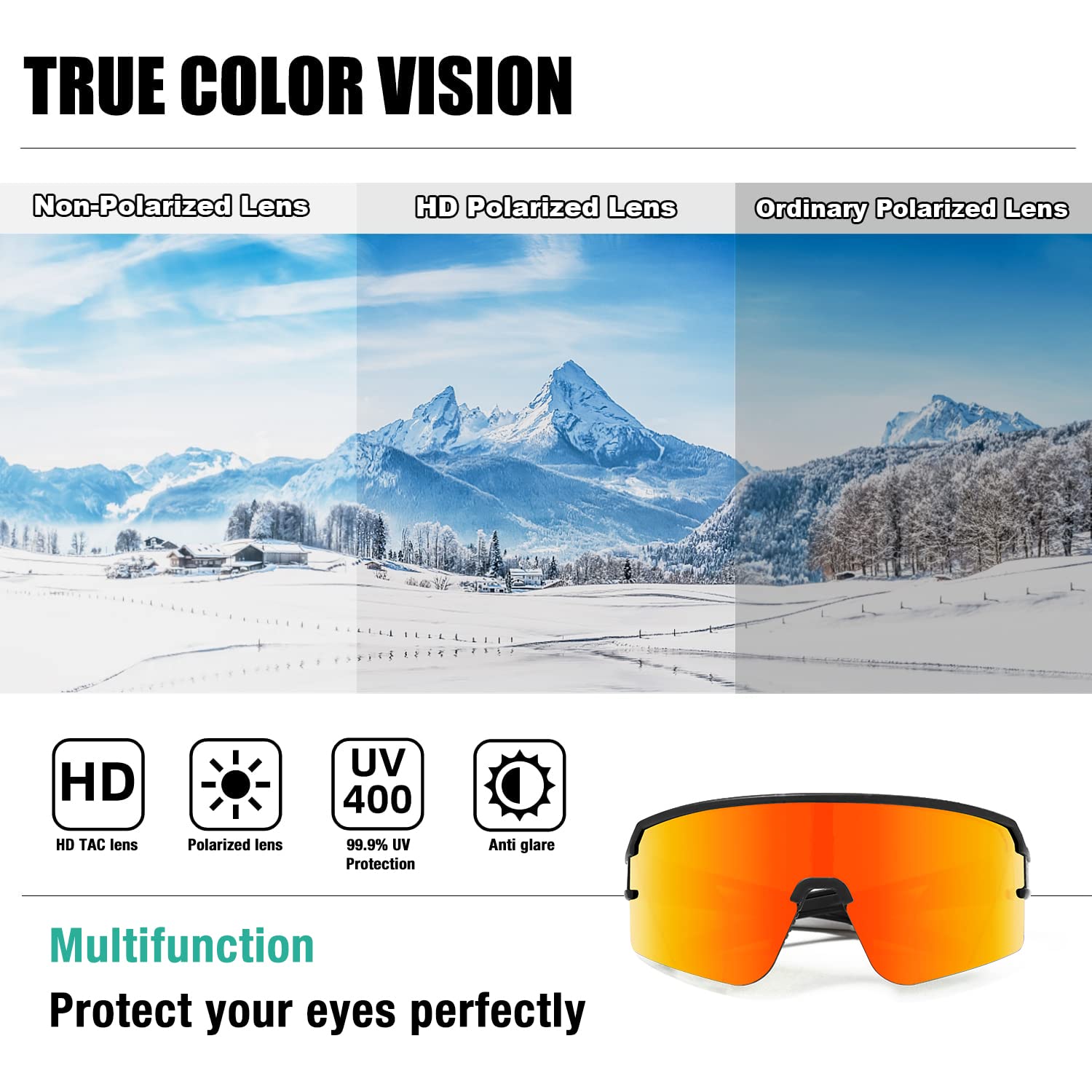 AVV Gafas de sol polarizadas para ciclismo, protección UV400, pesca, conducción, correr, béisbol, para hombres y mujeres