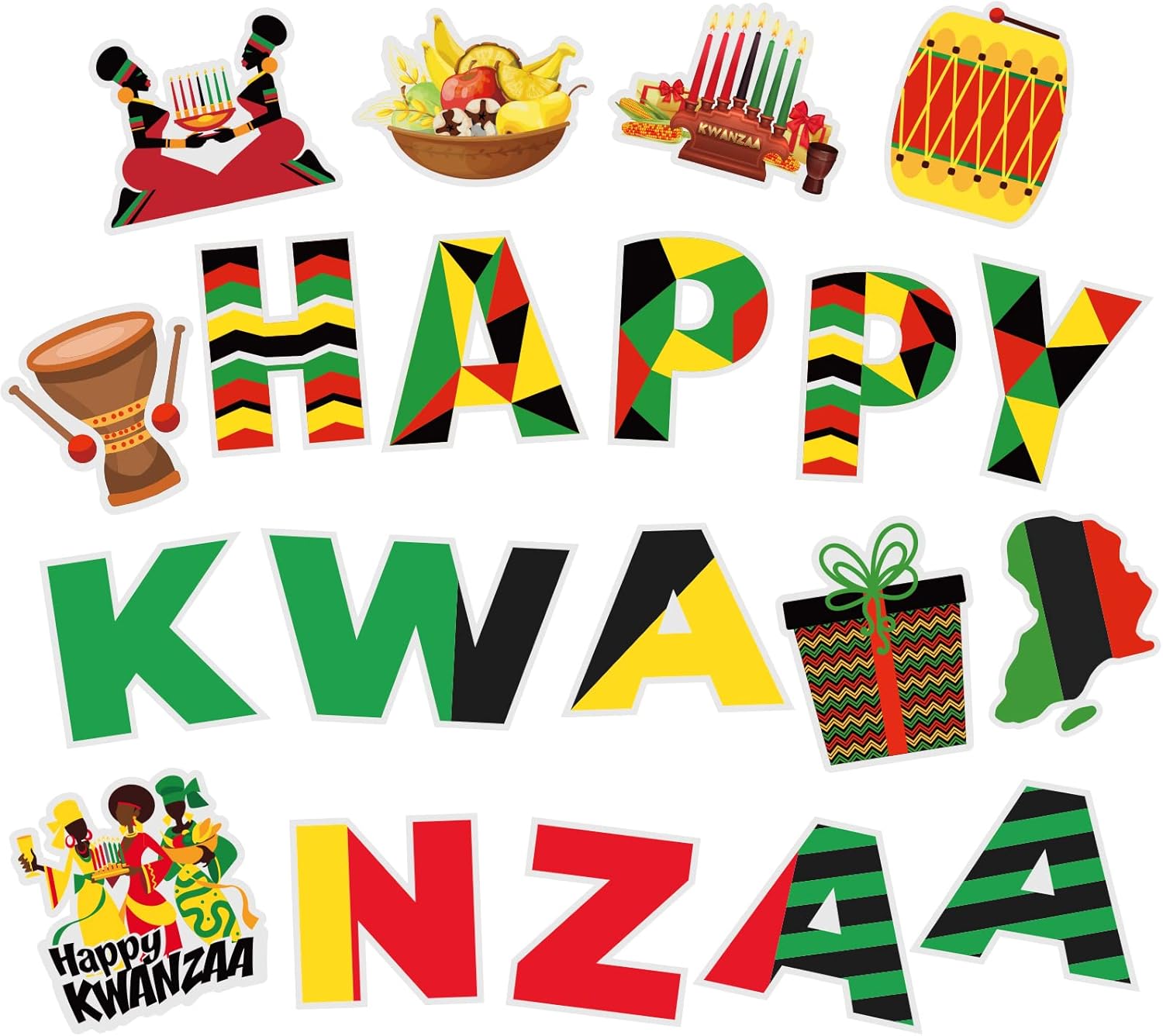 craftshou 56 Pcs Happy Kwanzaa Cutouts Party Decorations