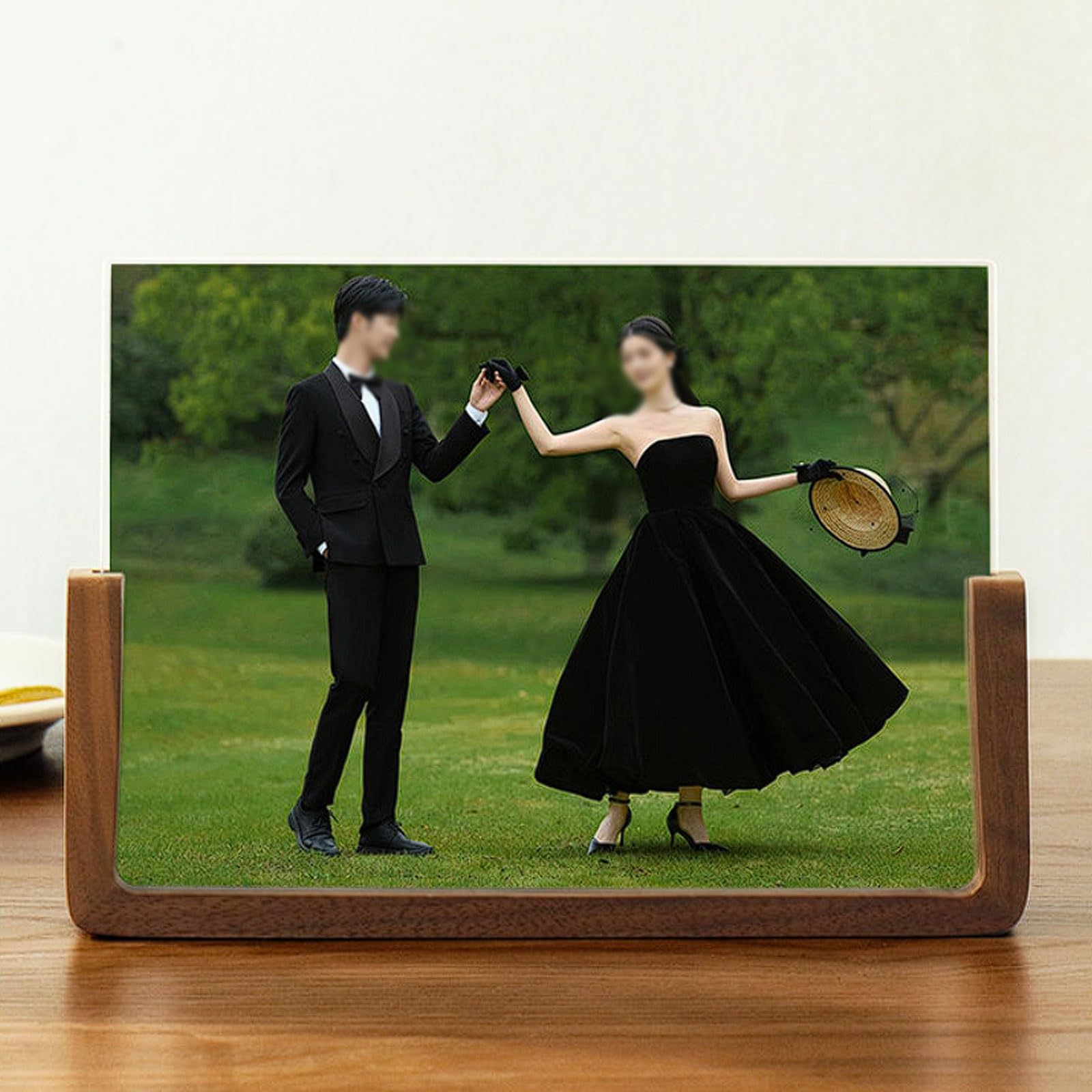 Ramka na zdjęcia ślubne Dwustronny przezroczysty album stołowy z litego drewna do A4 6 "7" 8 "(Walnut 1,A4)