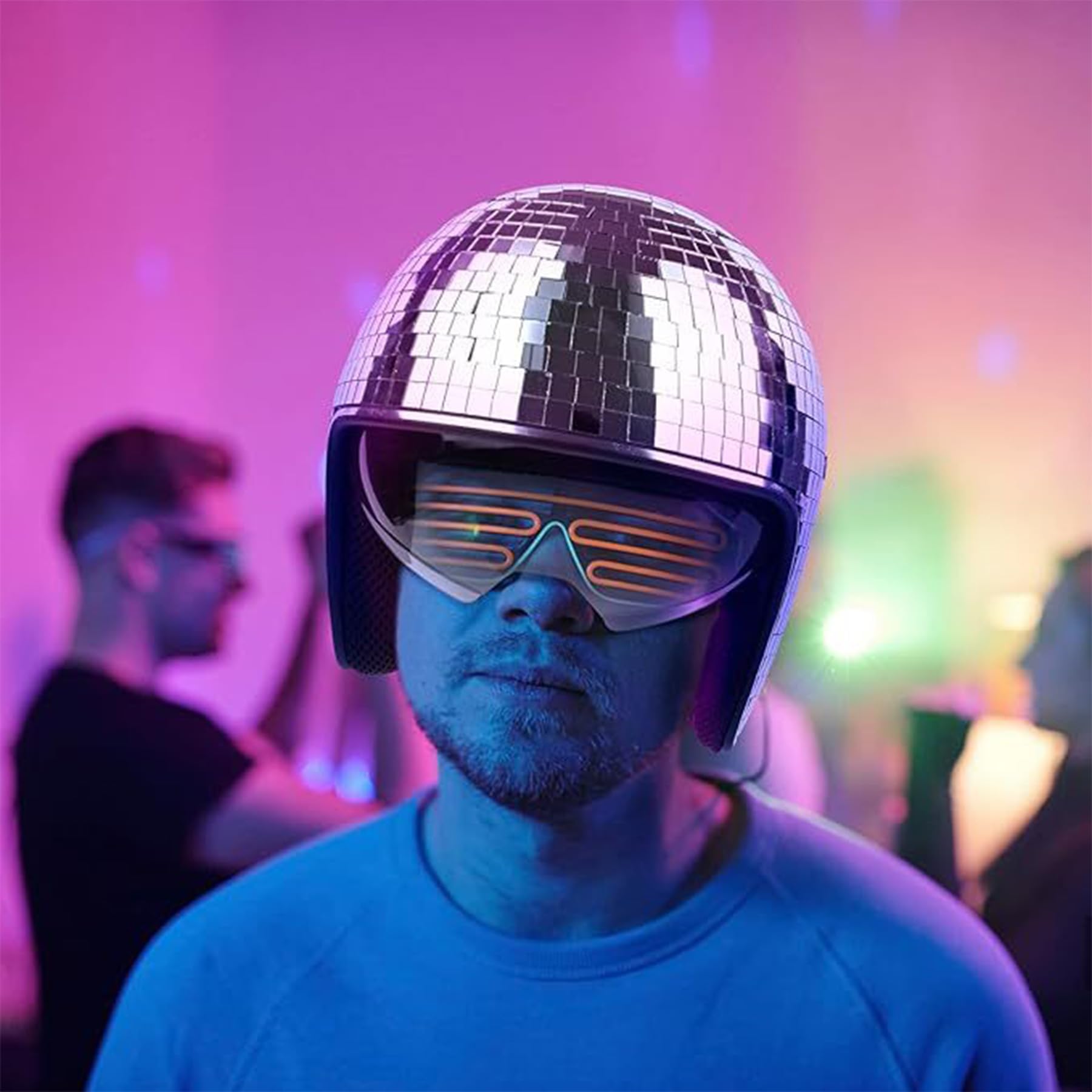 Casque boule disco, chapeau de boule discothèque, casque de boule à paillettes, casque décoratif avec visière rétractable, chapeau de casque de fête disco pour DJ club, scène, fête, mariage, vacances