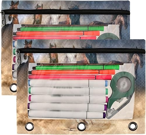 Miniatura 8 de Kcldeci Estuche para lápices para carpeta de 3 anillas, lindo perro, paquete de 2 bolsas para lápices con ventana transparente con estuche con