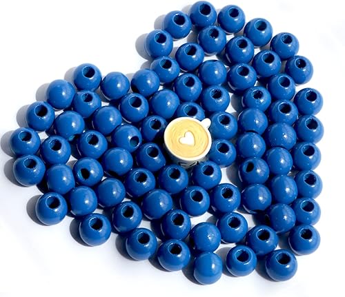 Miniatura 3 de 240 cuentas de madera azul marino de 0.630in para manualidades, agujero grande cuentas redondas de 0.236in para hacer arte