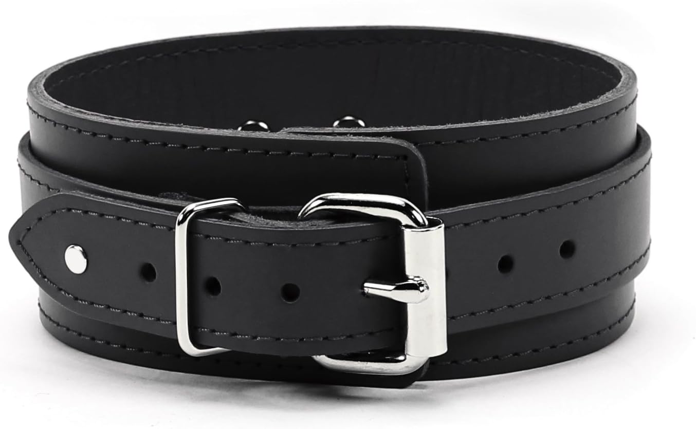 Atlanta Leather Collar Chain Leash Top Grain Leather Lambskin Handmade Collar Leash (Small, Black)