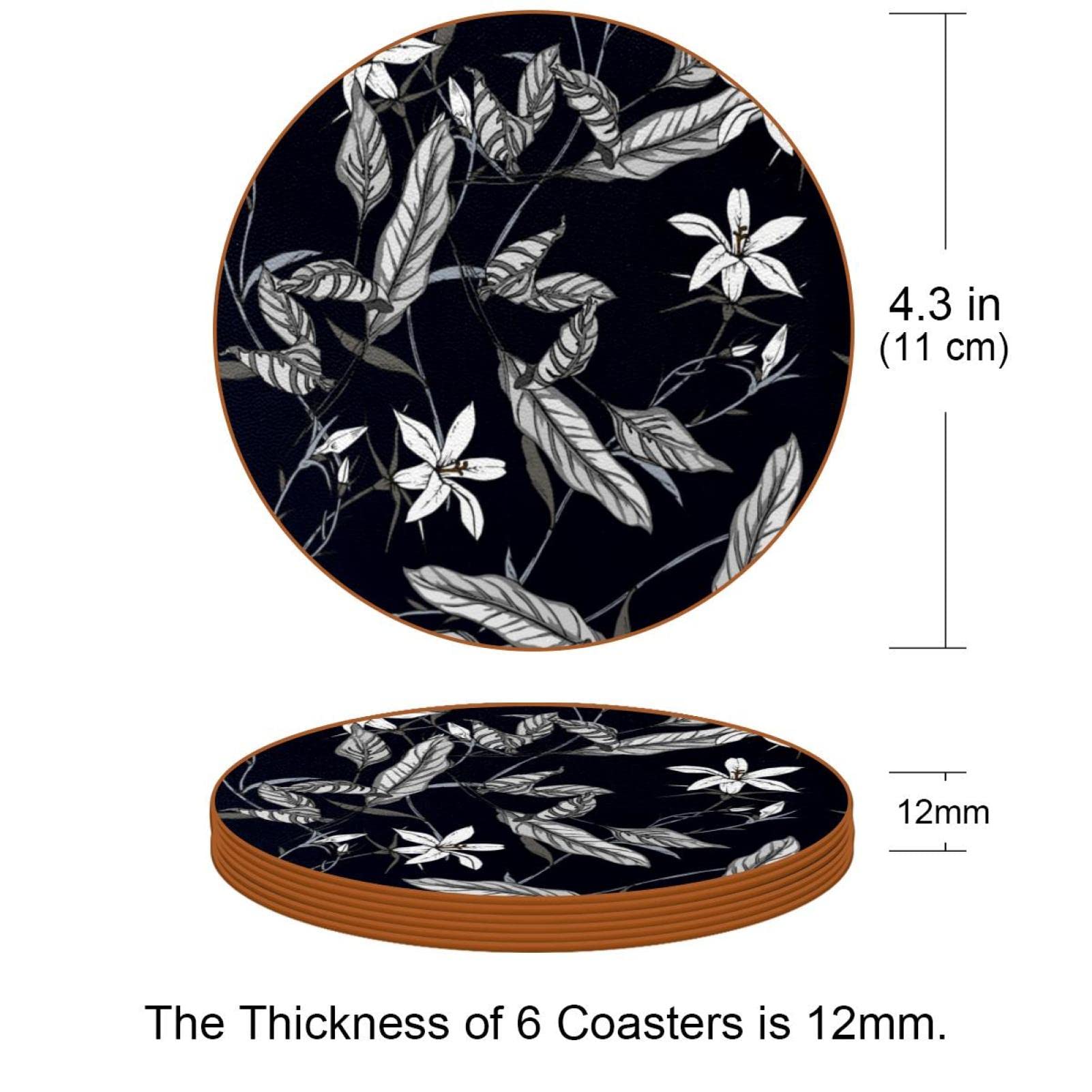 Lot de 6 sous-verres noirs et blancs pour boissons, verres à vin, tasses et tasses, réutilisables au bureau, cuisine, bar, 10,9 cm