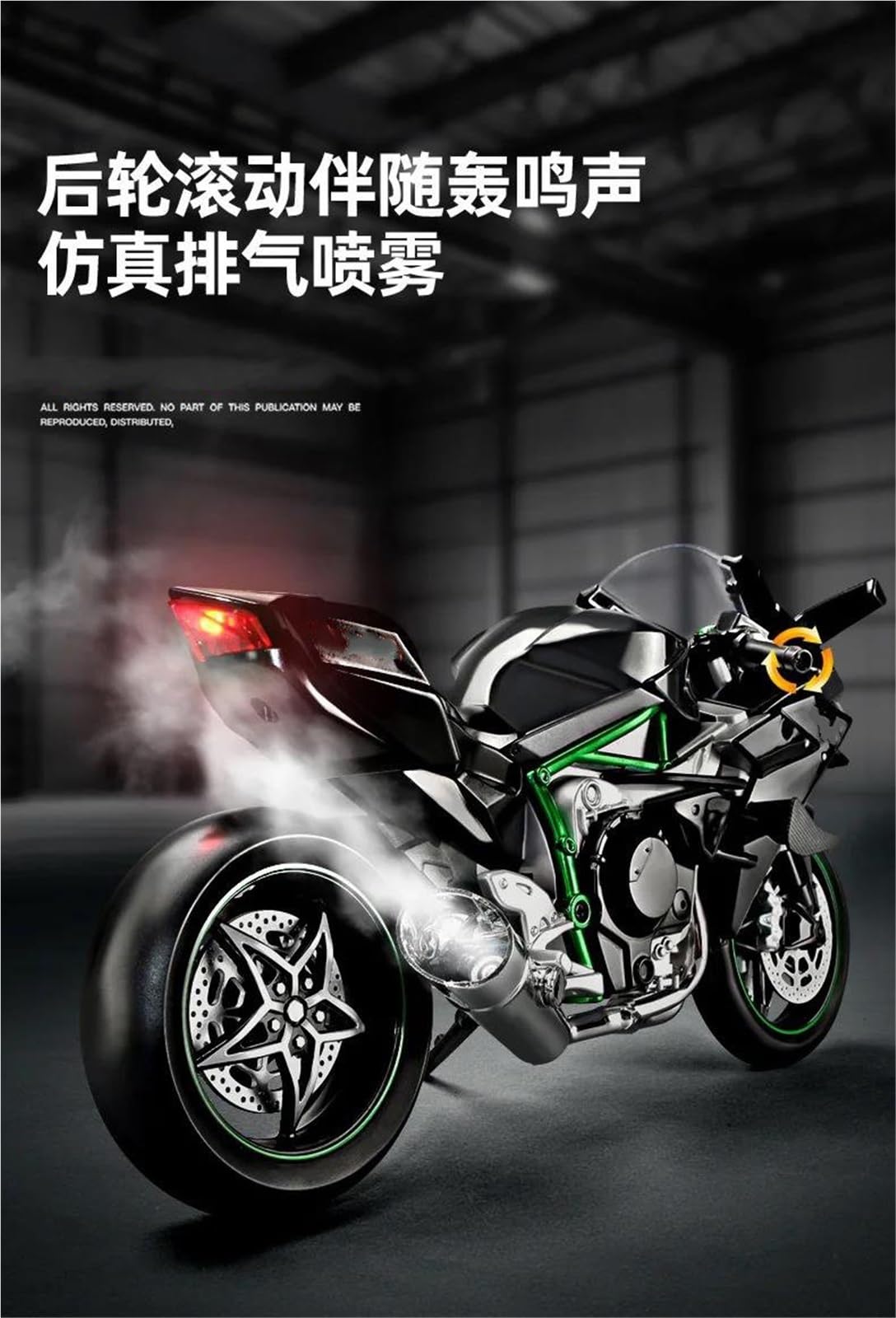 Modello in scala di moto Per KAWASAKI H2R Modello Statico Pressofuso In Lega Da Collezione, Di Motocicletta In Scala 1/9(Black)