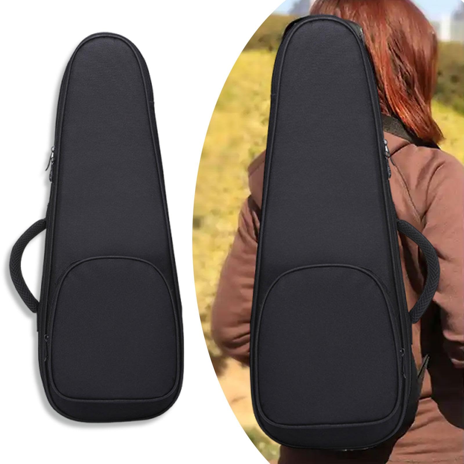 Ukulele Tasche mit Schulterriemen Oxford Stoff Stoßdämpfend Wasserfest Polsterung für Instrumentenschutz für Geschenkaufbewahrung Reise Alltag, Schwarz