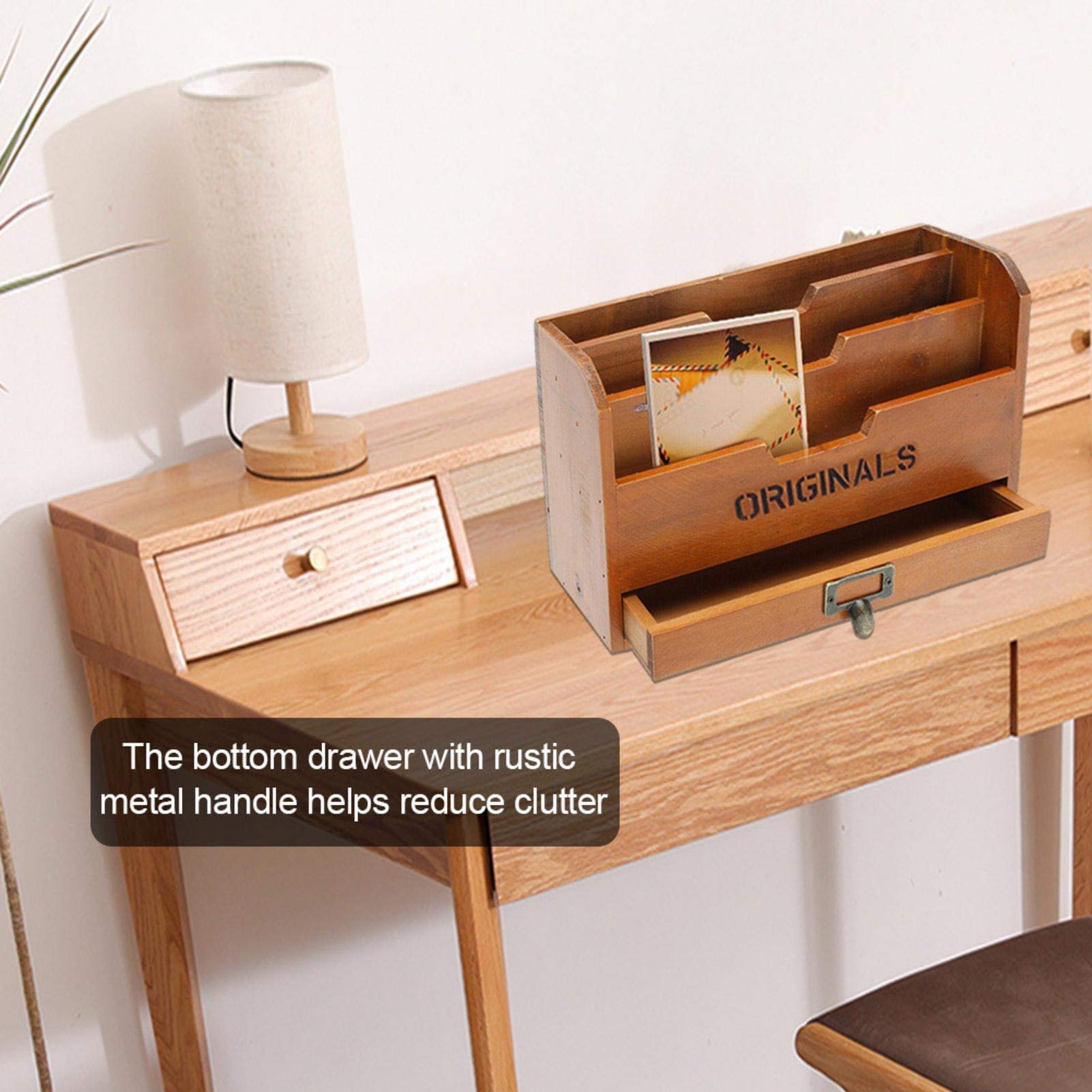 Portadocumenti da parete – Porta documenti in legno, organizer per ufficio e lettere | Supporto a parete con 3 scomparti e cassetto per studio, camera da letto, soggiorno