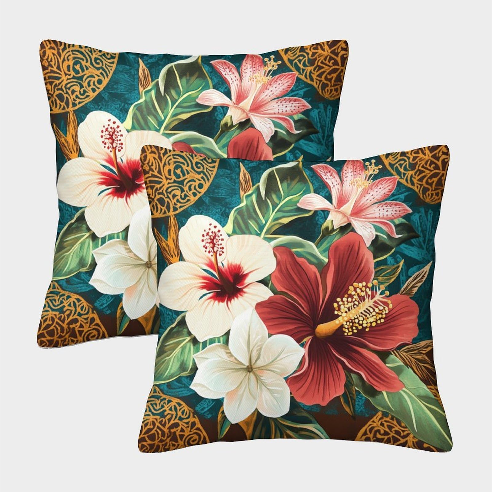kaiyun 2 Pack Tropical Plants 3D Hibiscus Orchid And Lotus Cushion Cover Pillow Cover Sofa Outdoor Decoration Square 50x50cm