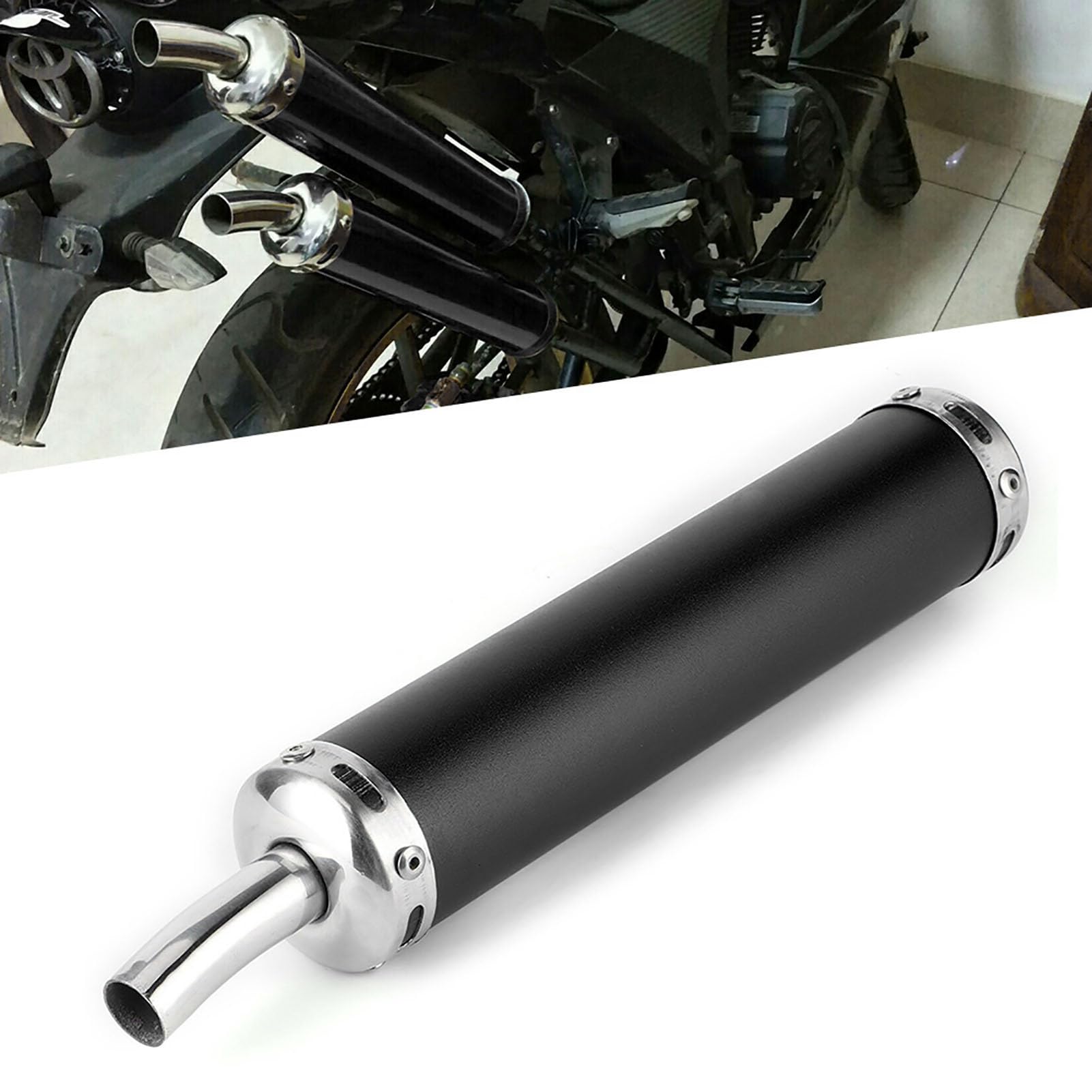 di Scarico per Moto Silenziatore di Scarico in Acciaio Inossidabile Silenziatore 20 Mm / 0,8 Pollici Parti Modificate per Moto a 2 Tempi (Nero)