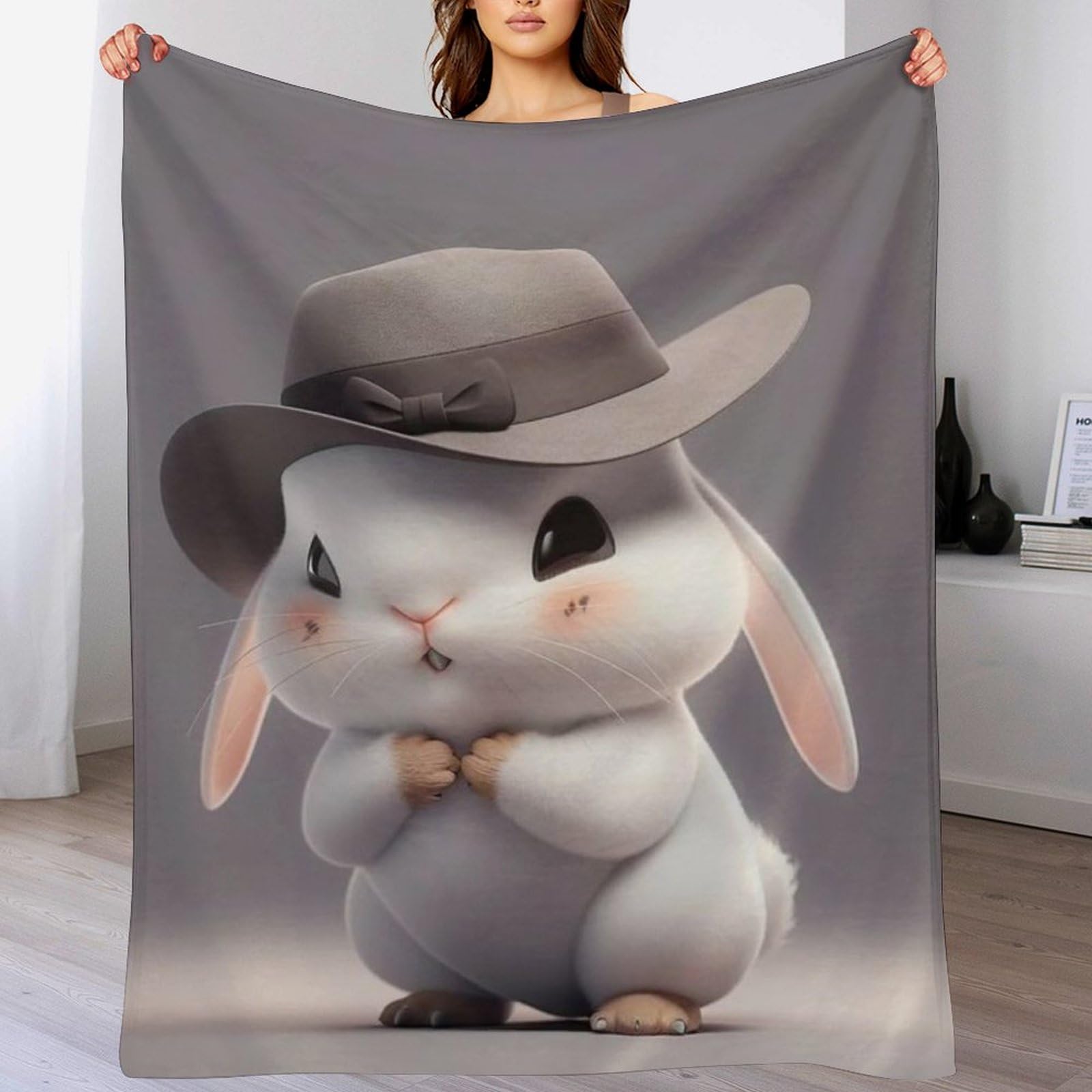 Couverture de canapé salon en flannel, plaid couvre-lit lapin 100x130cm