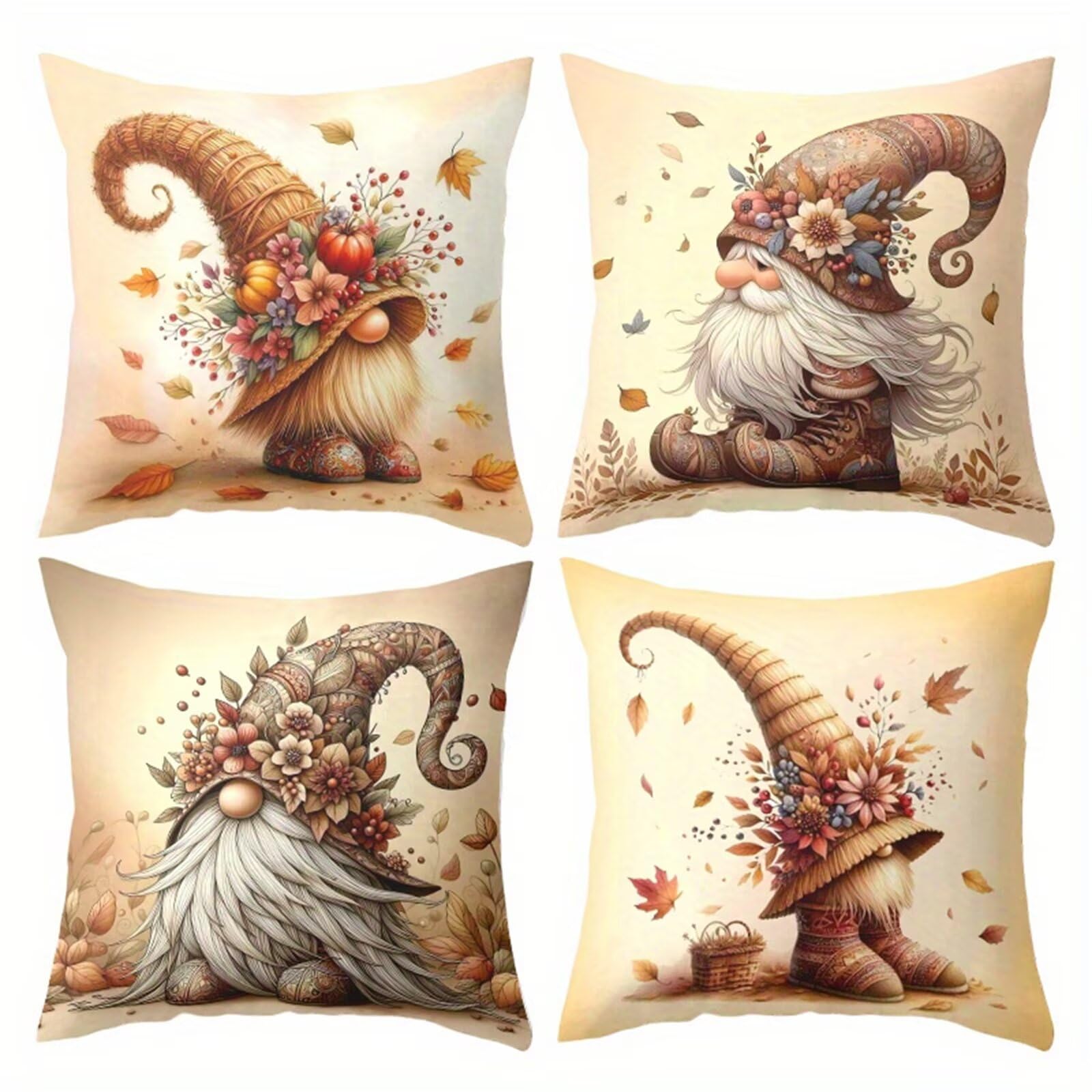 QiHon Cushion Covers 60x60 cm Set of 4 Santa Claus Linen Square Pillow Cases 24x24 inch Modern Decorative Throw Pillow Covers for Sofa Couch Bedroom Home Office with Invisible Zipper