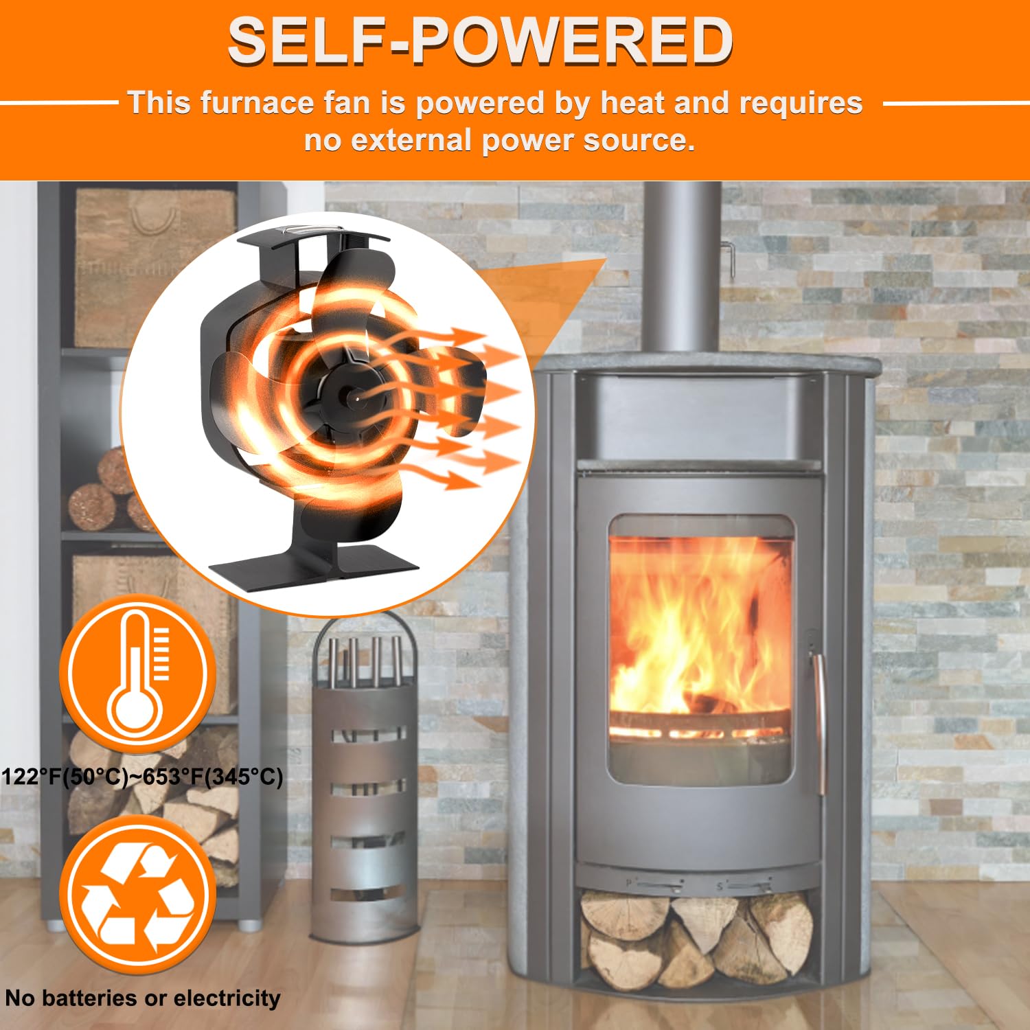 Ventilatore Per Stufa a Legna, Ventilatore oscillante per camino, Ventola Stufa Legna con 4 Pale, Ventola da Caminod Silenzioso Alimentato Calore, Efficiente Ventilatore per stufa